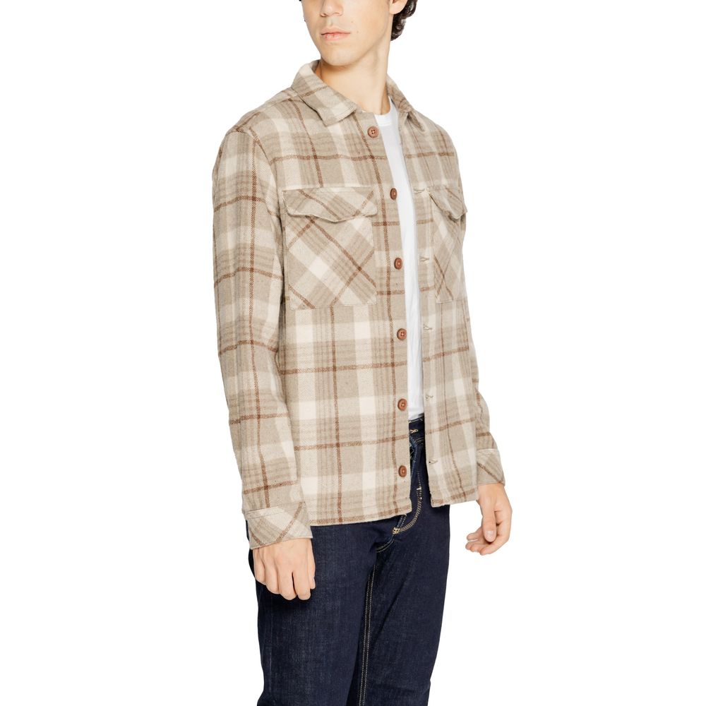 Hamaki-Ho Beigefarbenes Polyester-Hemd mit Muster