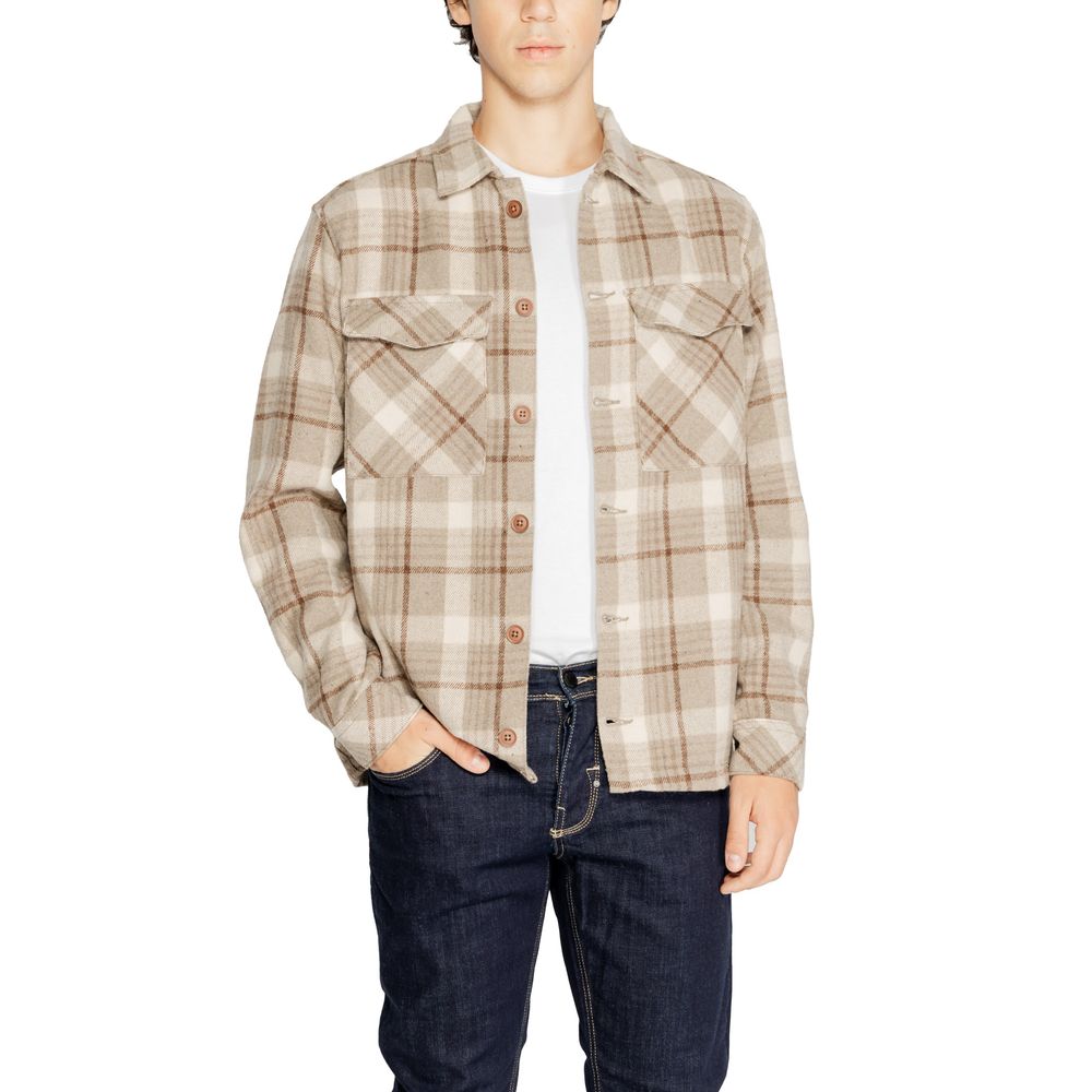 Hamaki-Ho Beigefarbenes Polyester-Hemd mit Muster