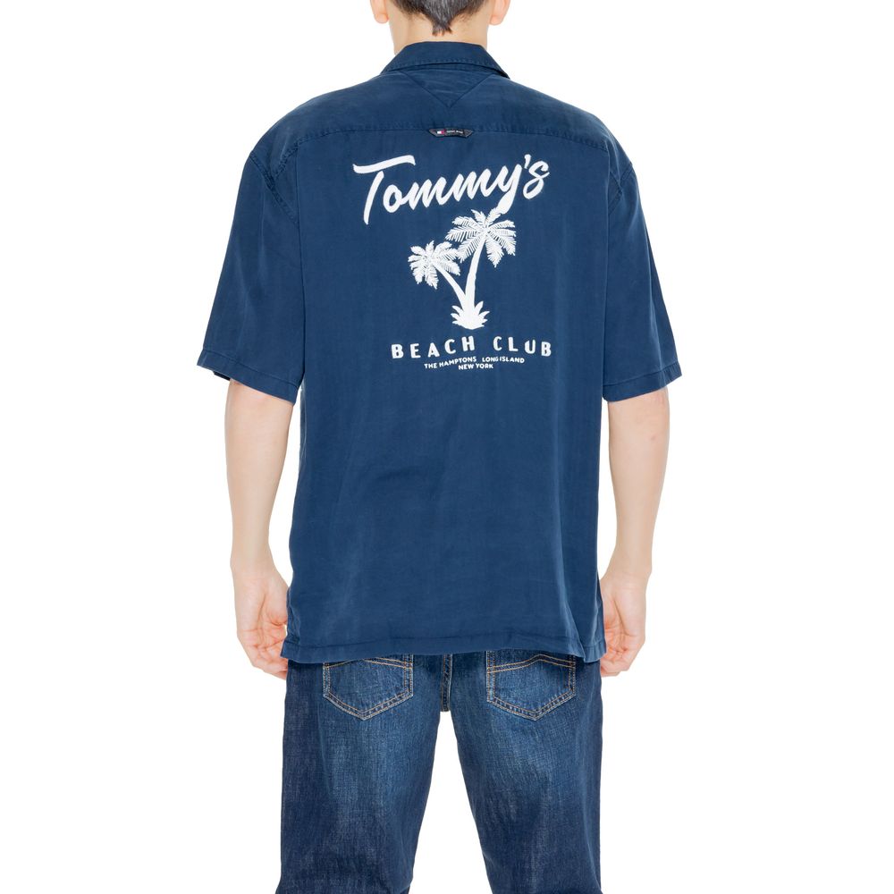 Tommy Hilfiger Jeans Blaues Lyocell-Kurzarmhemd
