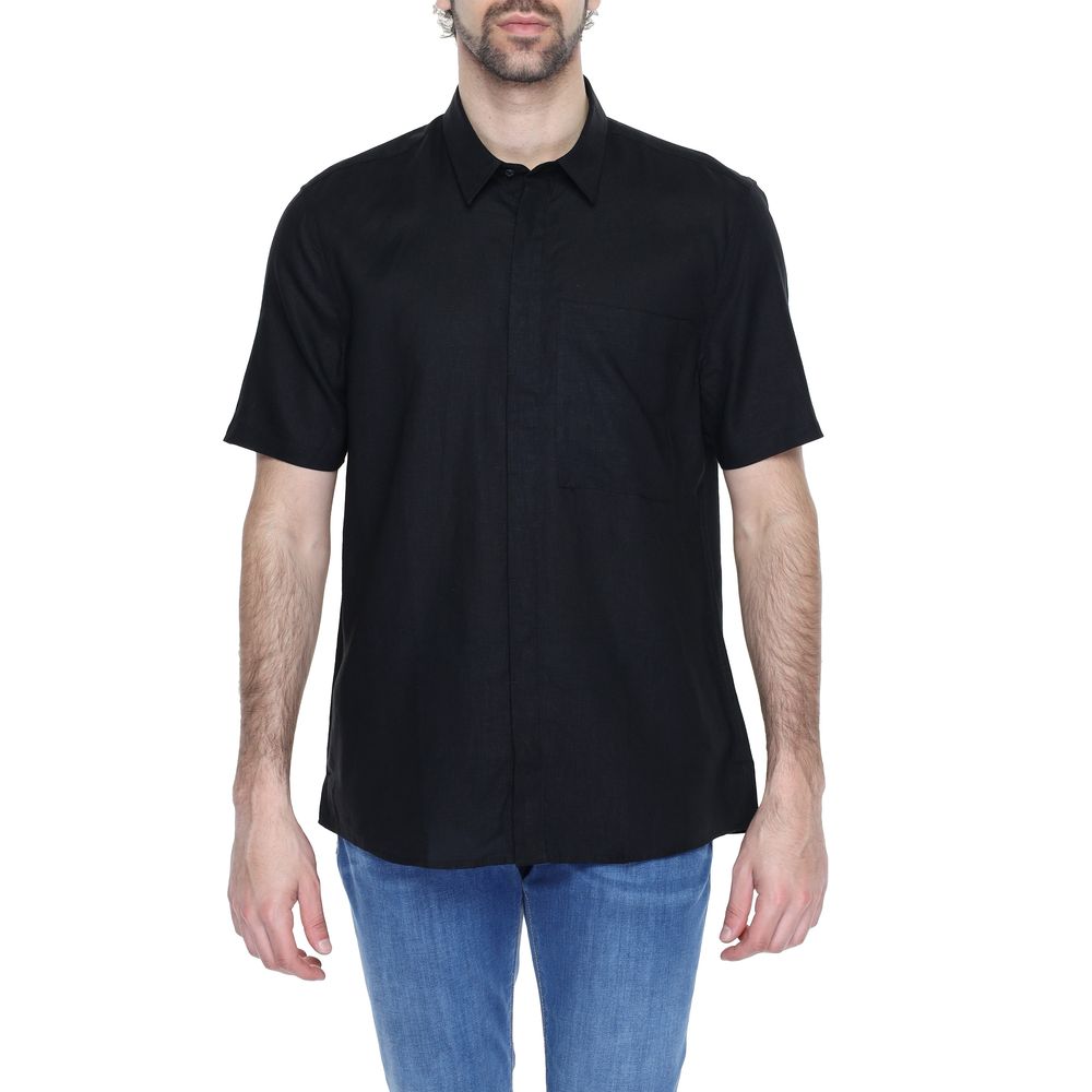 Antony Morato Schwarzes Leinen-Kurzarmhemd