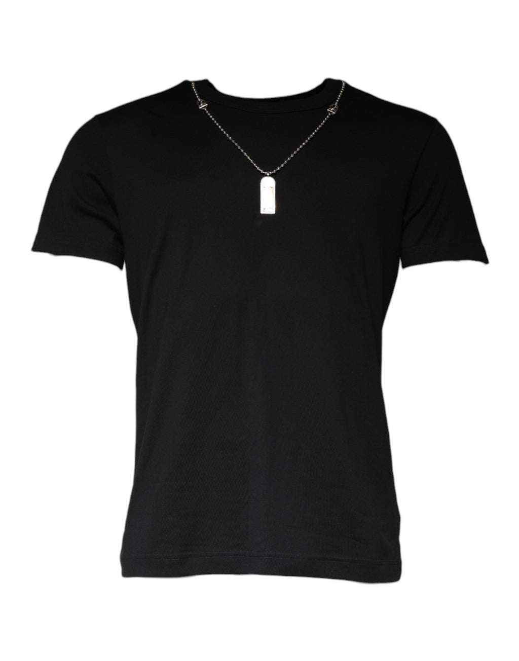 Dolce & Gabbana Schwarzes Baumwoll-T-Shirt mit bestickter Halskette