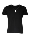 Dolce & Gabbana Schwarzes Baumwoll-T-Shirt mit bestickter Halskette