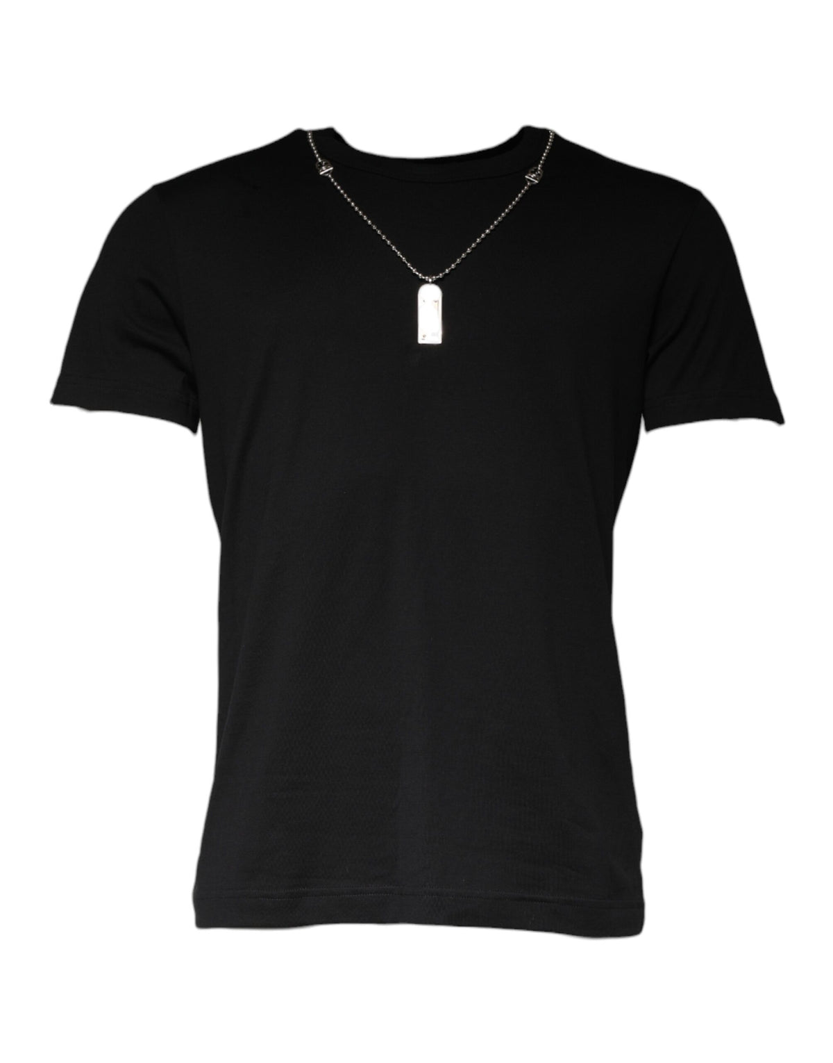 Dolce & Gabbana Schwarzes Baumwoll-T-Shirt mit bestickter Halskette
