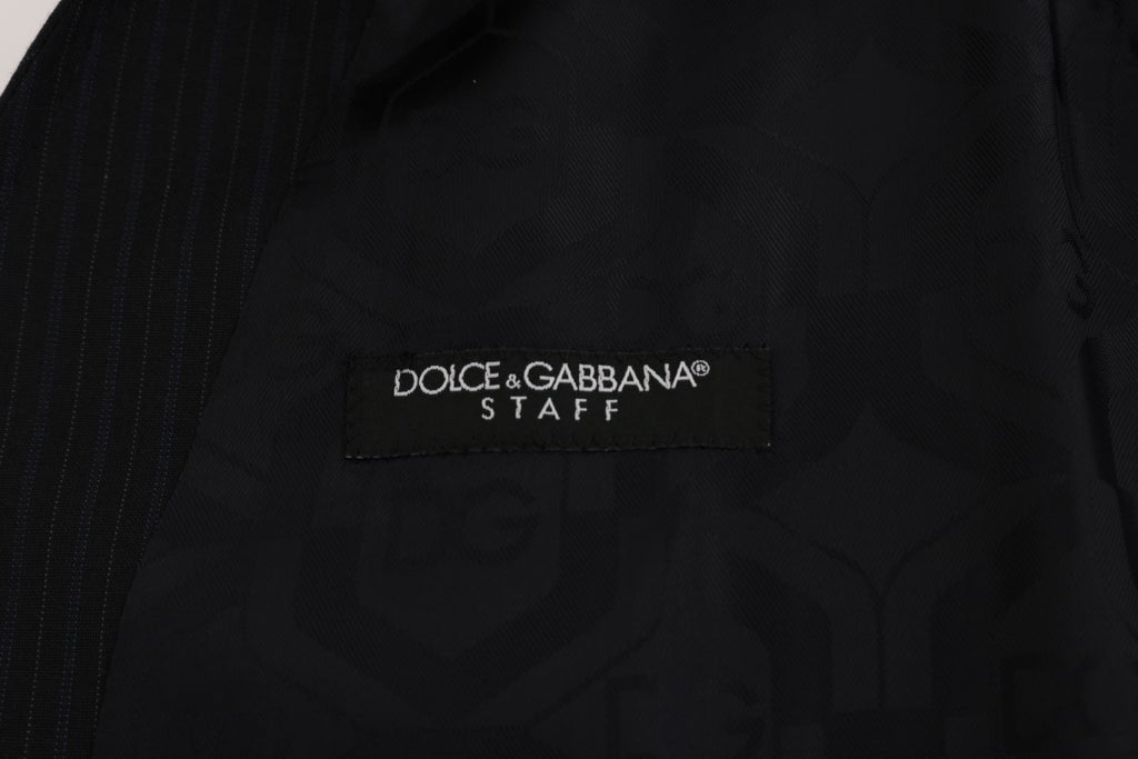 Dolce & Gabbana Schwarze STAFF Weste aus gestreifter Wolle