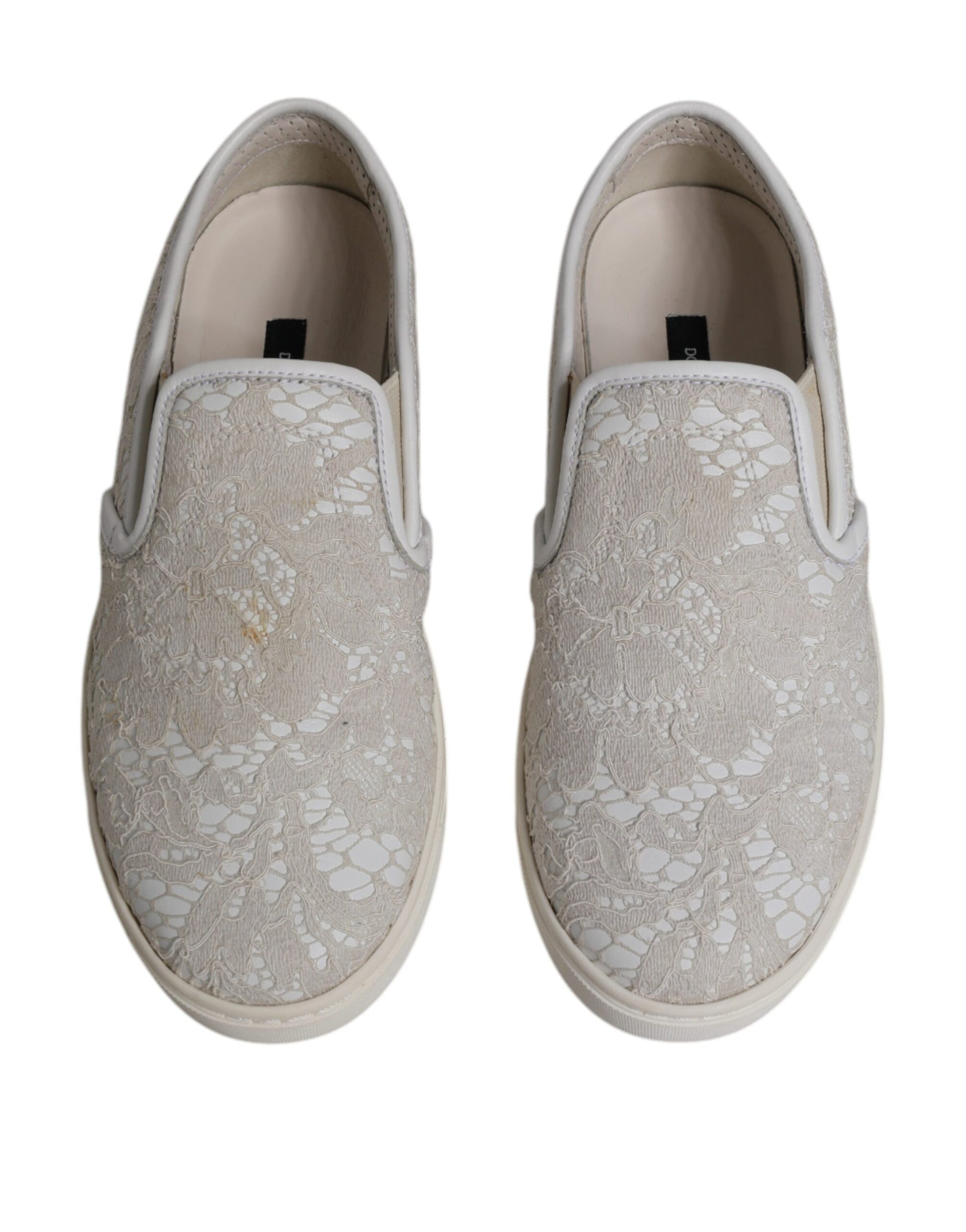 Dolce & Gabbana Weiß Floral Spitze Slip On Loafers Schuhe