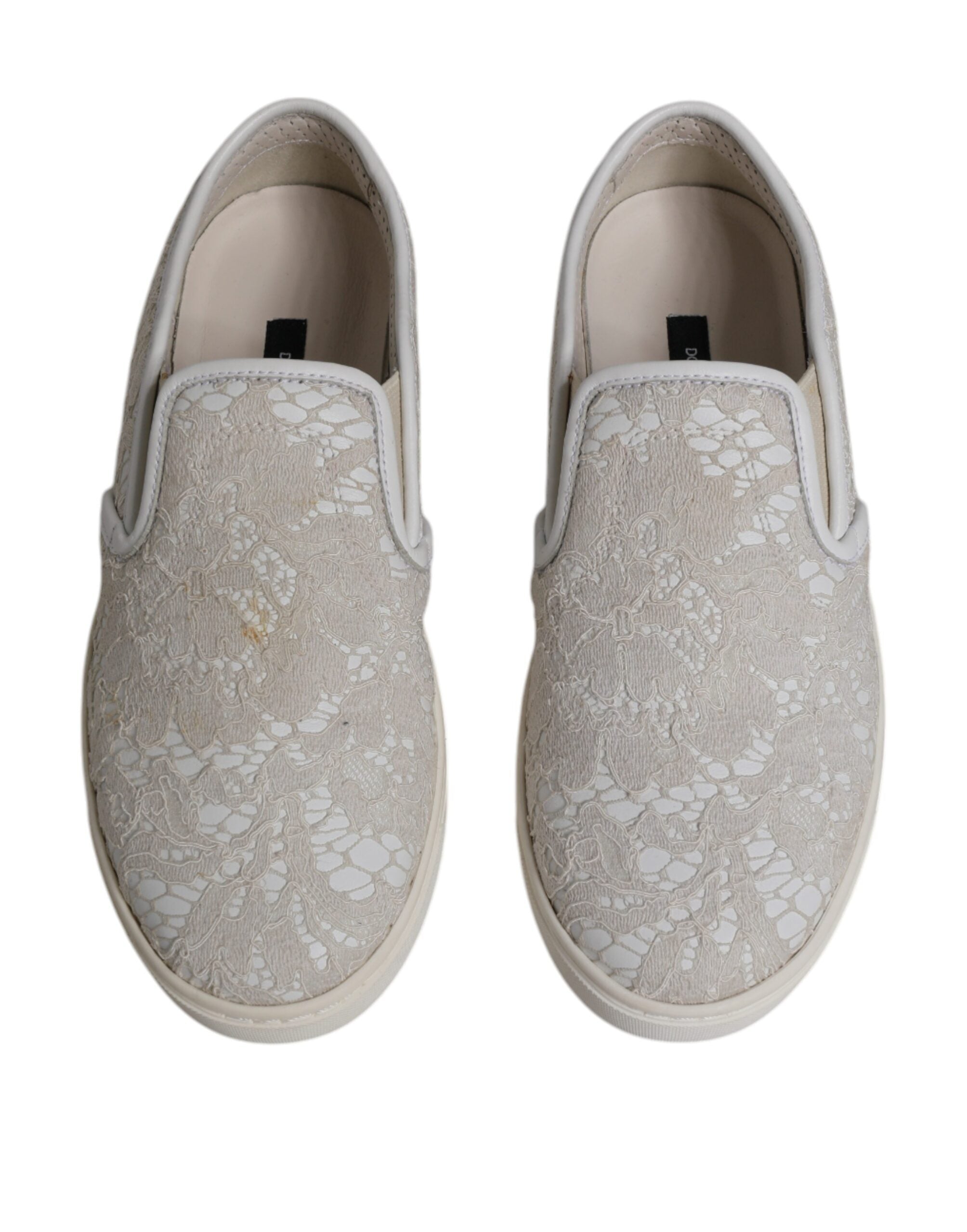 Dolce & Gabbana Weiß Floral Spitze Slip On Loafers Schuhe