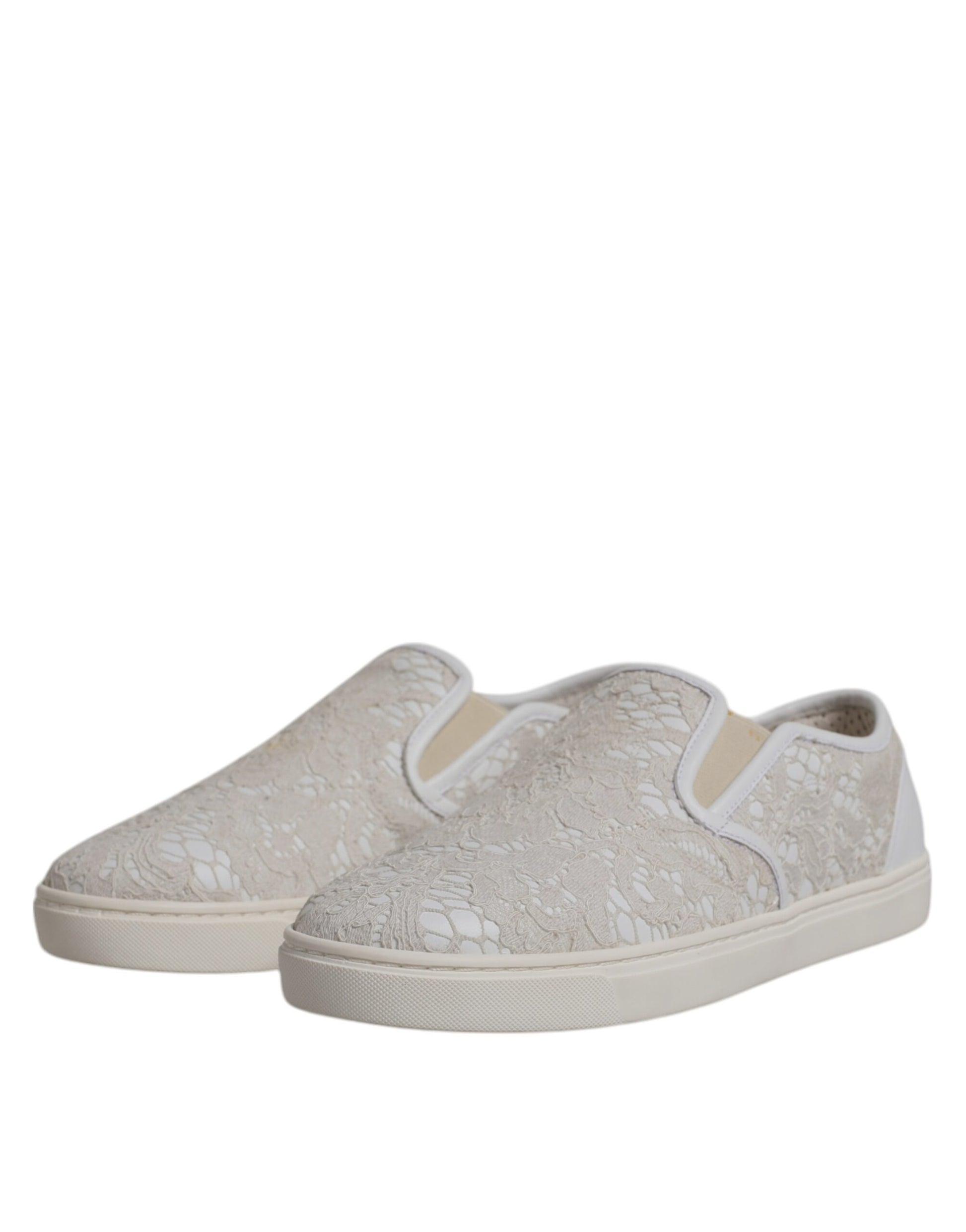 Dolce & Gabbana Weiß Floral Spitze Slip On Loafers Schuhe
