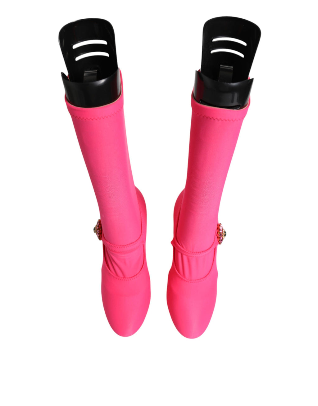Dolce & Gabbana Rosa Nylon Kristall Vally Hohe Stiefel Schuhe