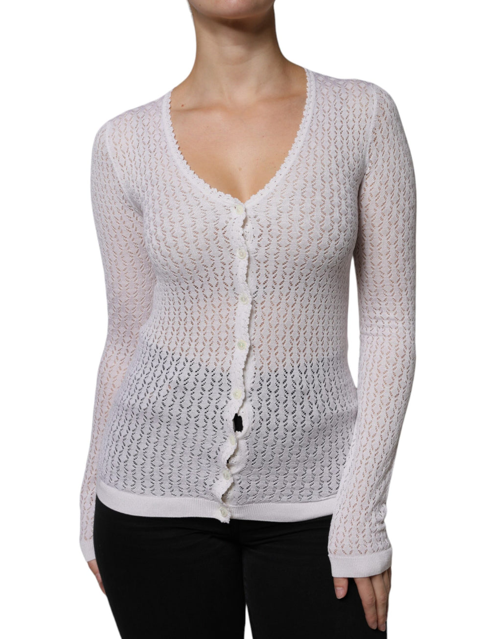 Dolce & Gabbana Weißer Seidenstrickpullover mit Knopfleiste