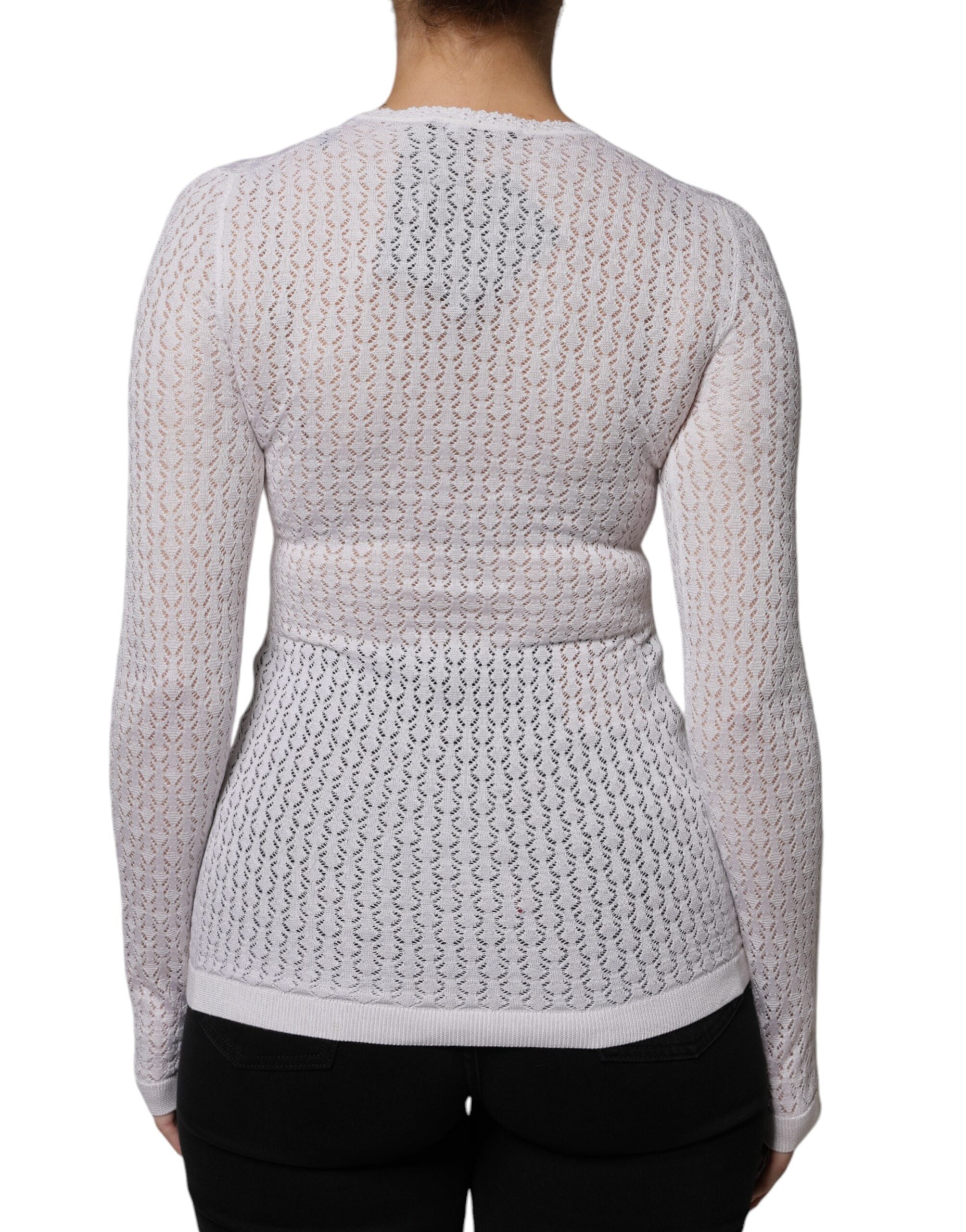 Dolce & Gabbana Weißer Seidenstrickpullover mit Knopfleiste