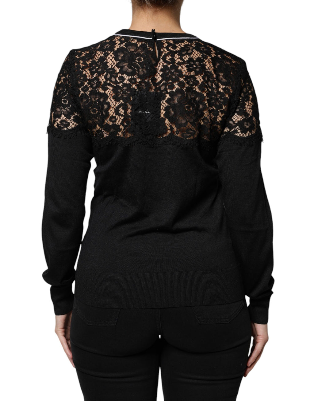 Dolce & Gabbana Schwarzes Pullover-Blusen-Top mit floraler Spitze aus Seide