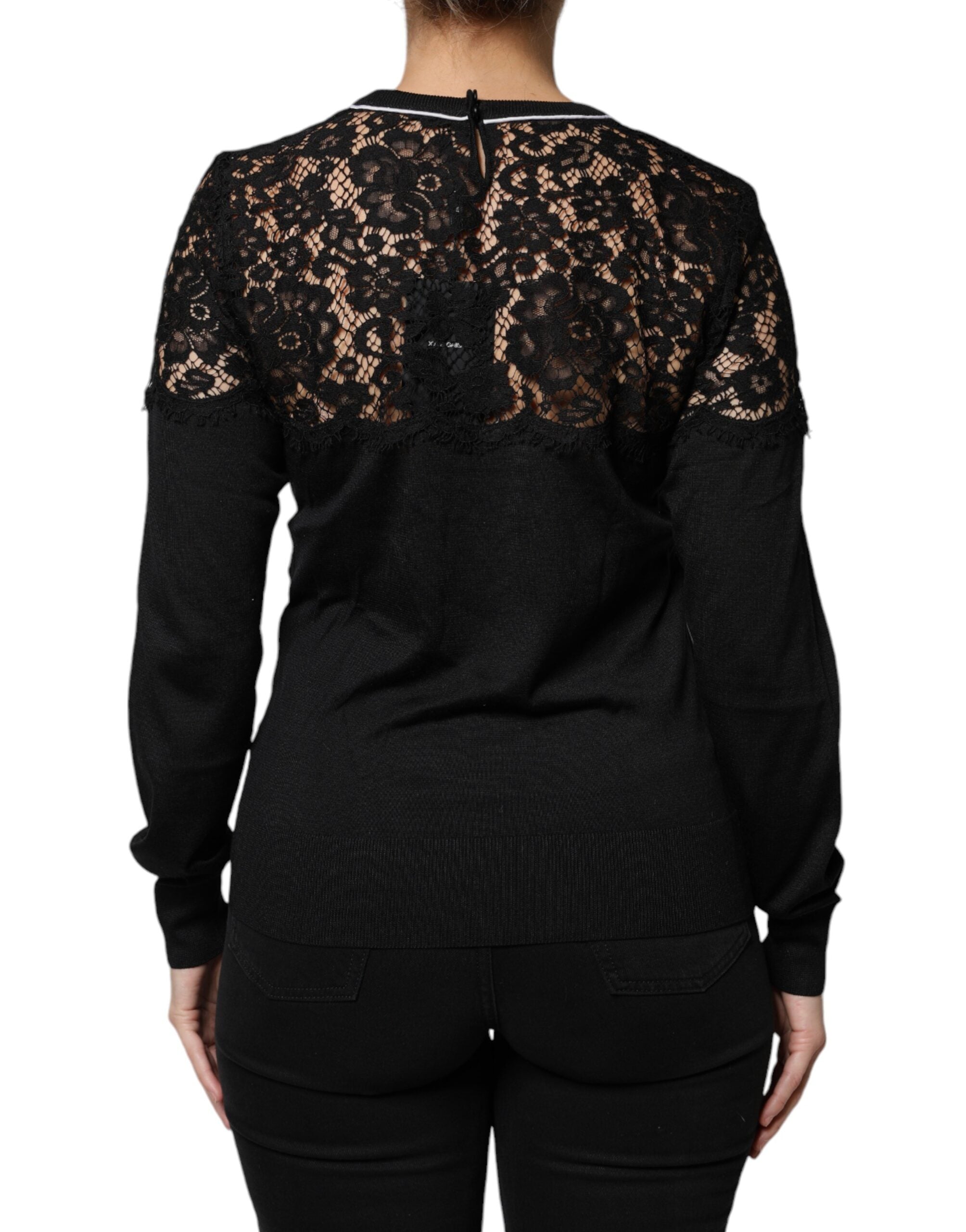 Dolce & Gabbana Schwarzes Pullover-Blusen-Top mit floraler Spitze aus Seide