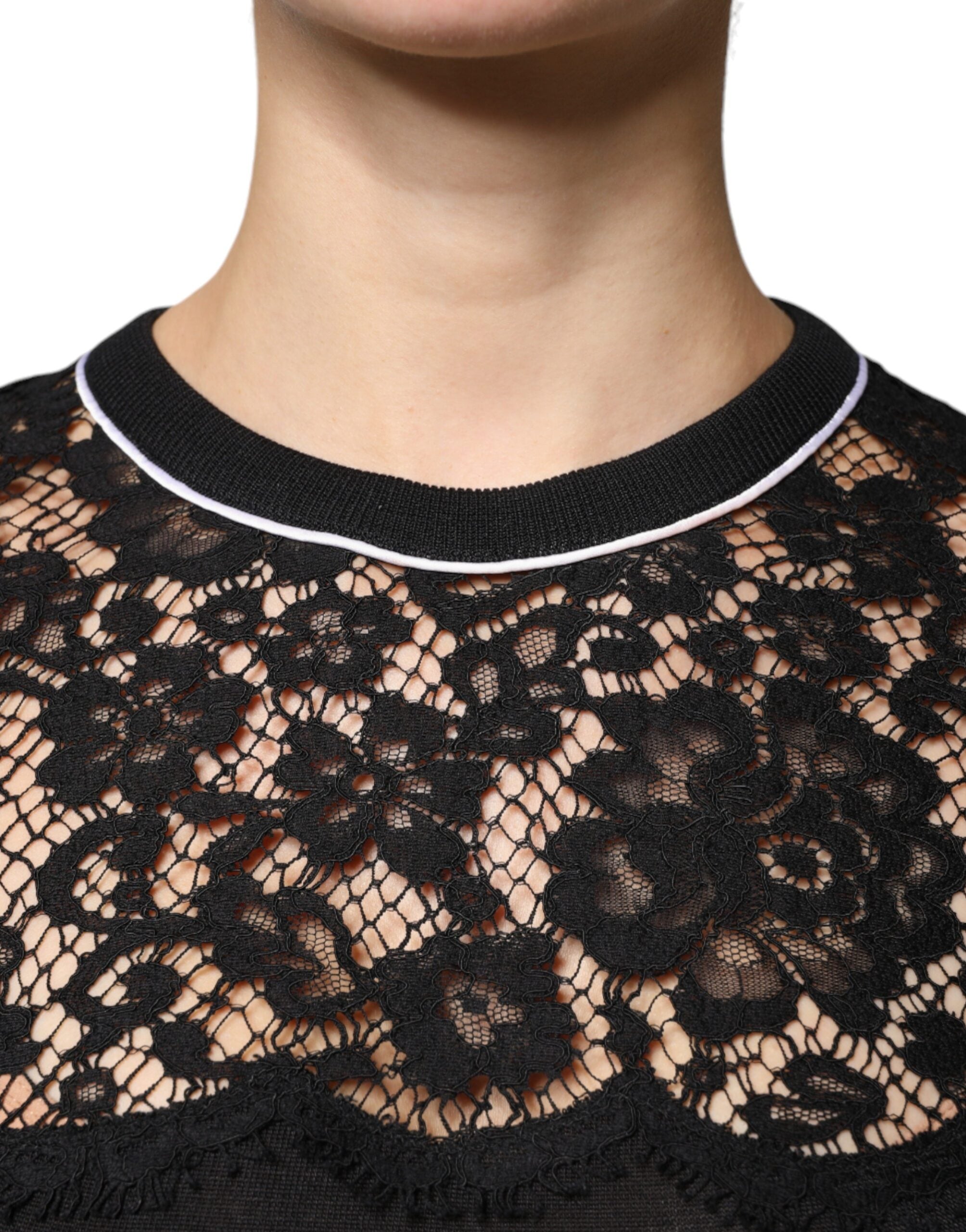 Dolce & Gabbana Schwarzes Pullover-Blusen-Top mit floraler Spitze aus Seide