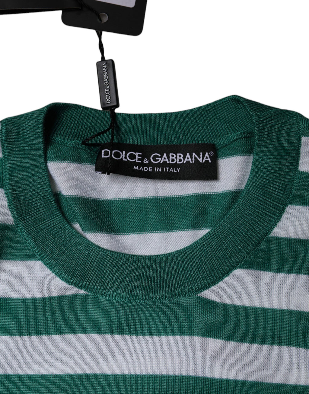 Dolce & Gabbana Weiß Grün Streifen Blatt Rundhals T-Shirt