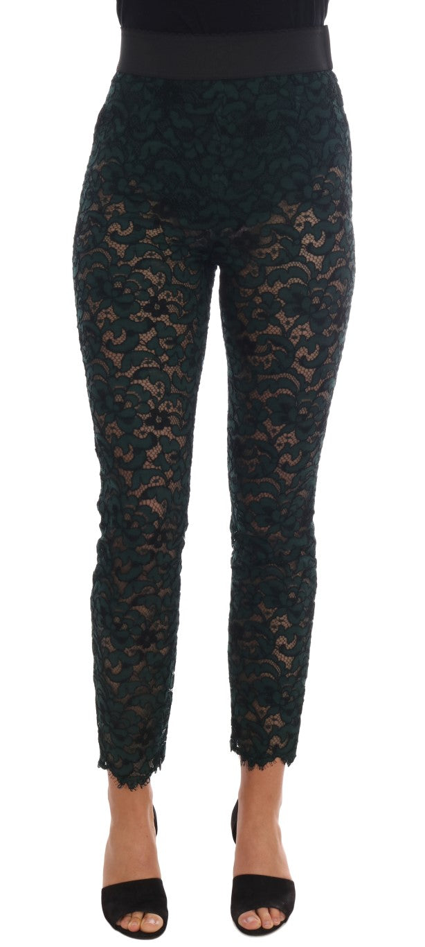 Dolce & Gabbana Grüne Leggings mit floraler Spitze Hose