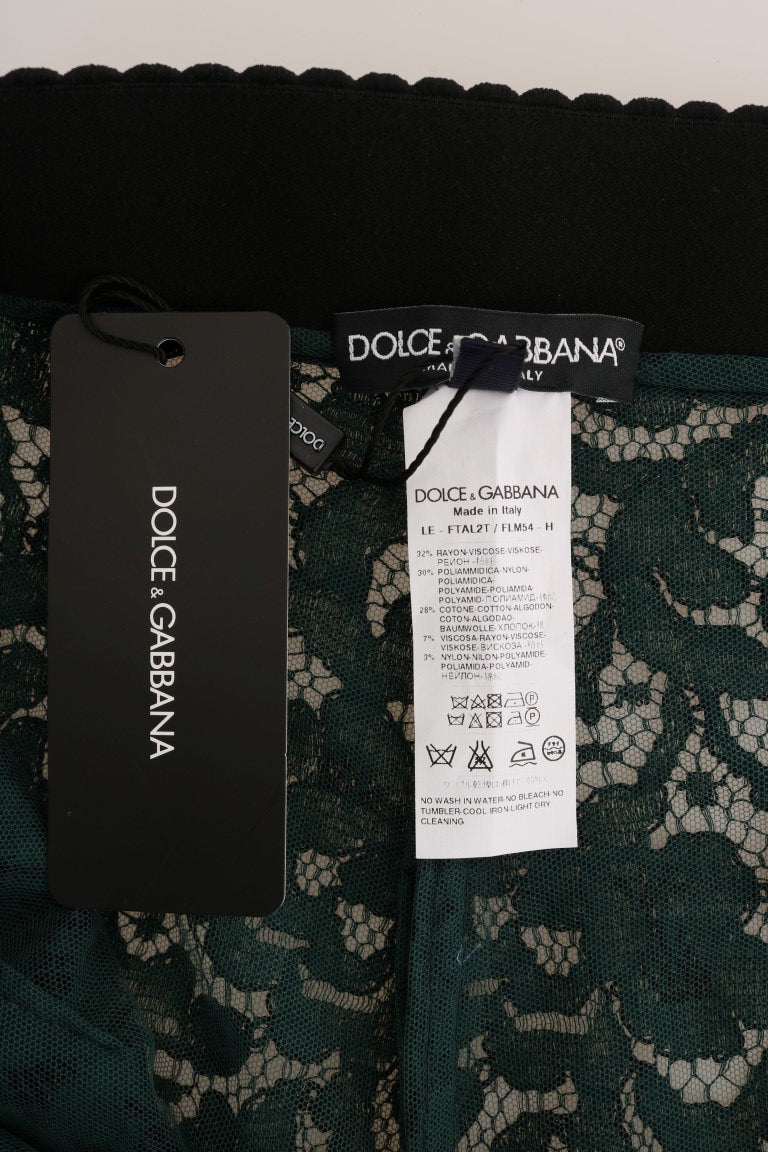 Dolce & Gabbana Grüne Leggings mit floraler Spitze Hose