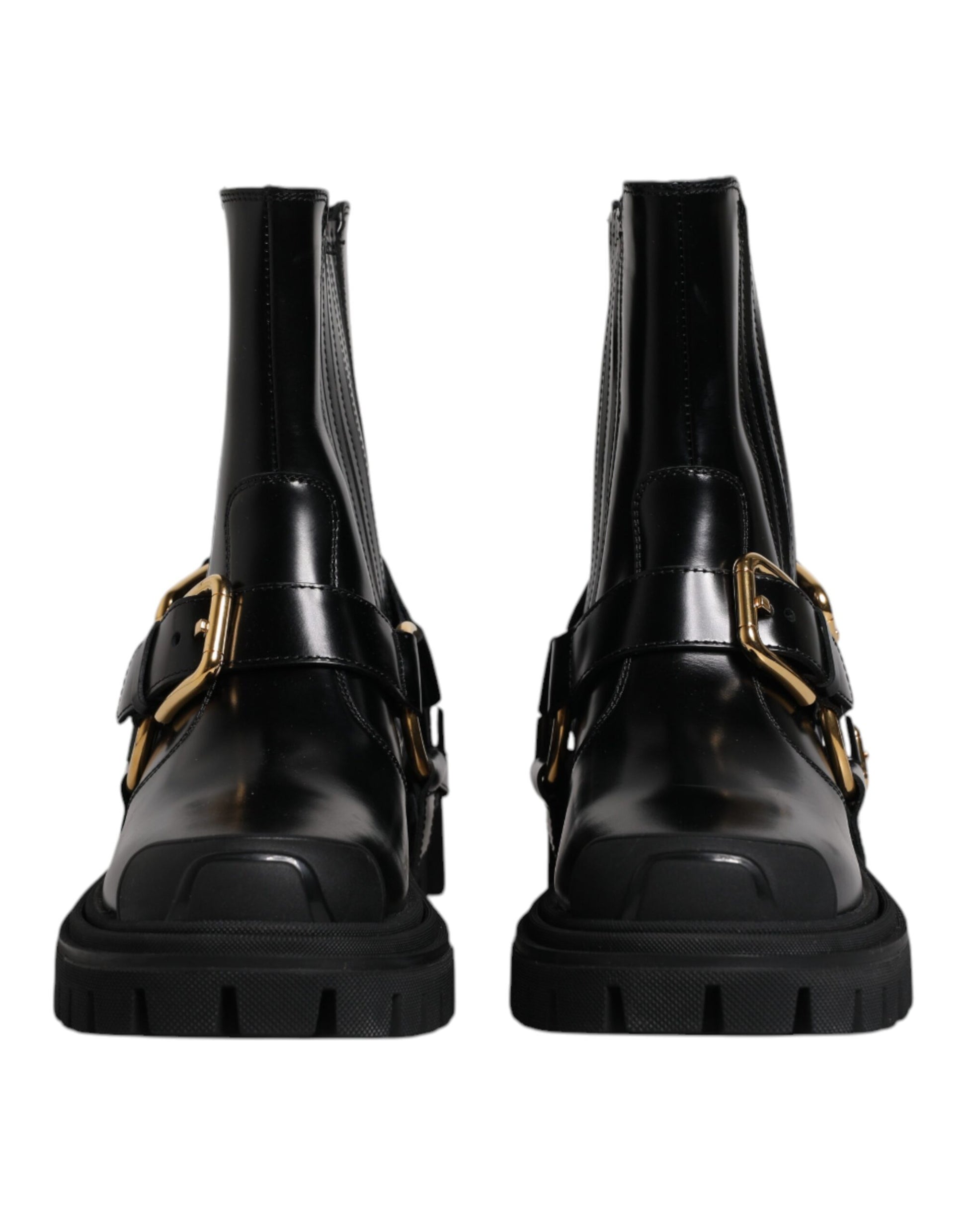 Dolce & Gabbana Schwarz Leder Slip On Stretch Trekking Stiefel Schuhe