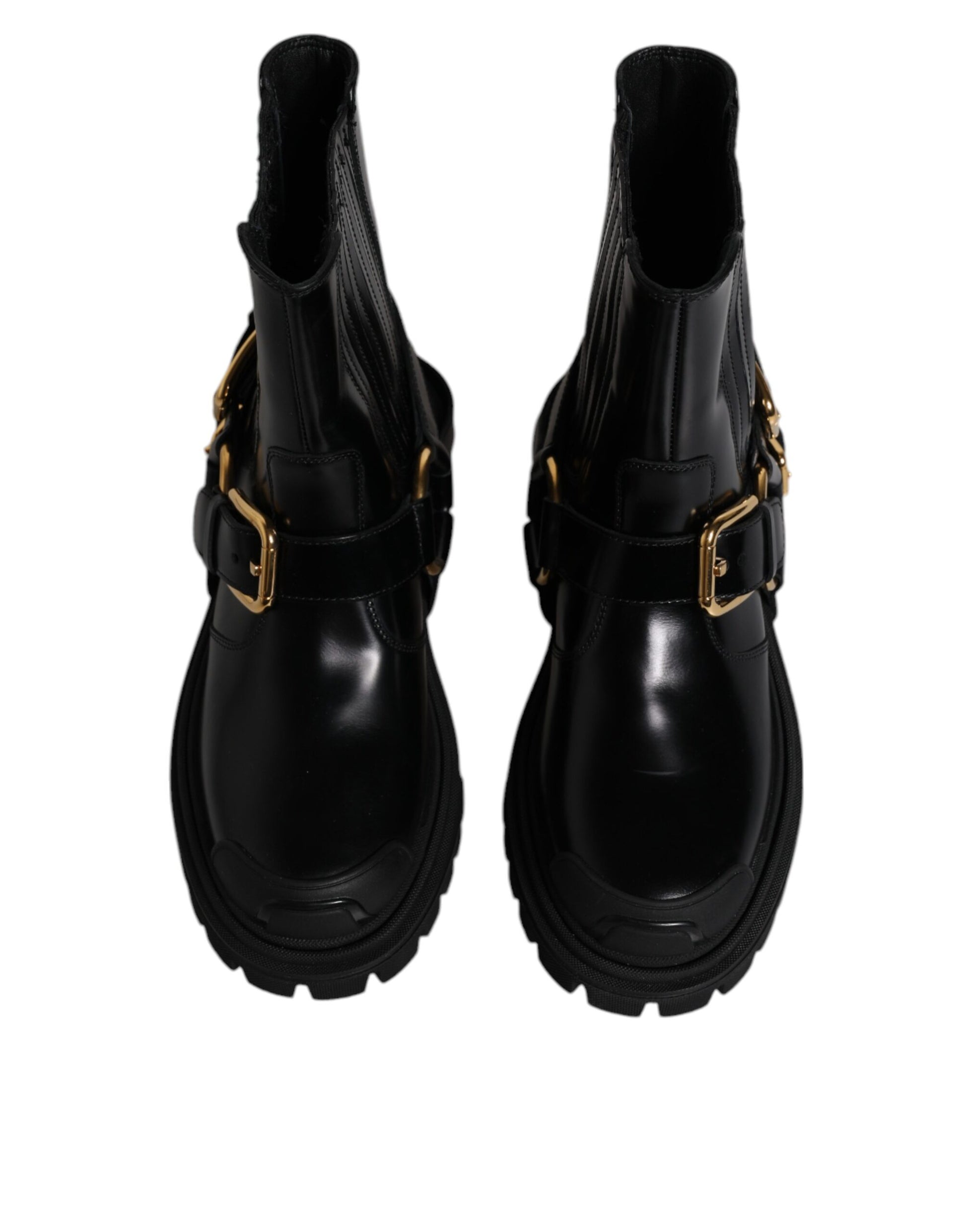 Dolce & Gabbana Schwarz Leder Slip On Stretch Trekking Stiefel Schuhe