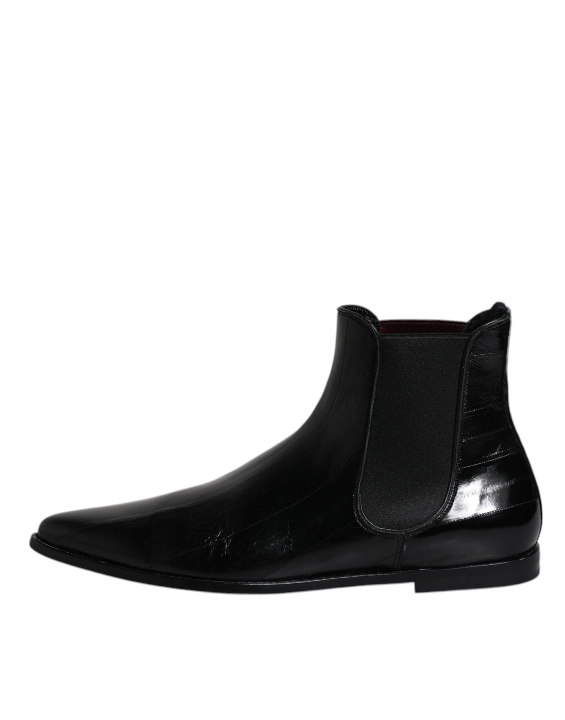 Dolce & Gabbana Schwarzes Leder Chelsea Herrenstiefel Schuhe