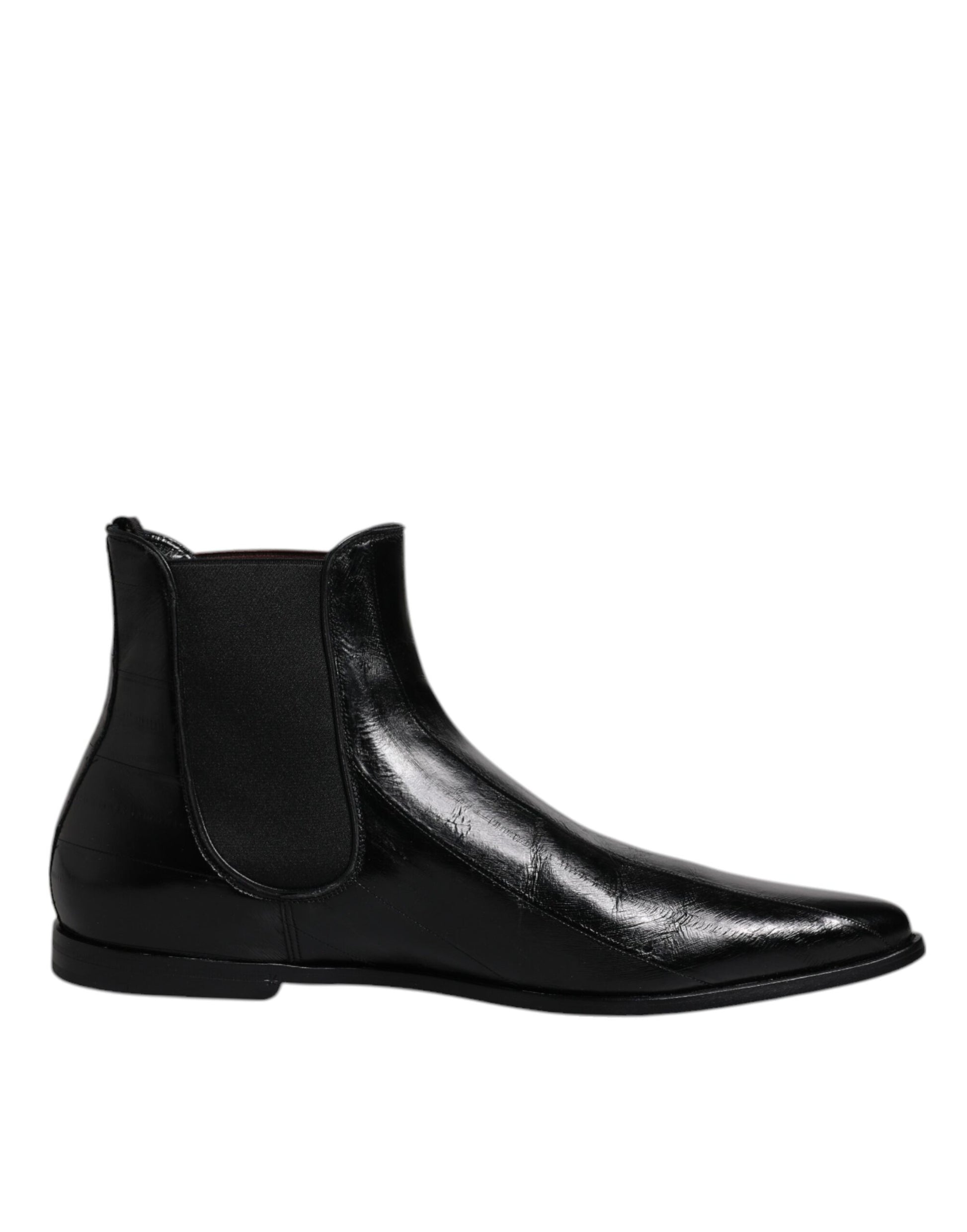 Dolce & Gabbana Schwarzes Leder Chelsea Herrenstiefel Schuhe