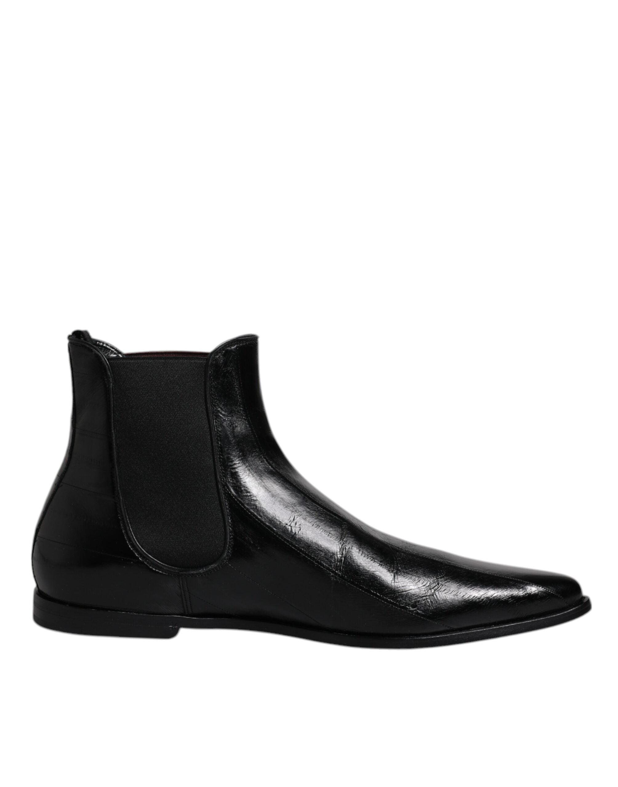 Dolce & Gabbana Schwarzes Leder Chelsea Herrenstiefel Schuhe