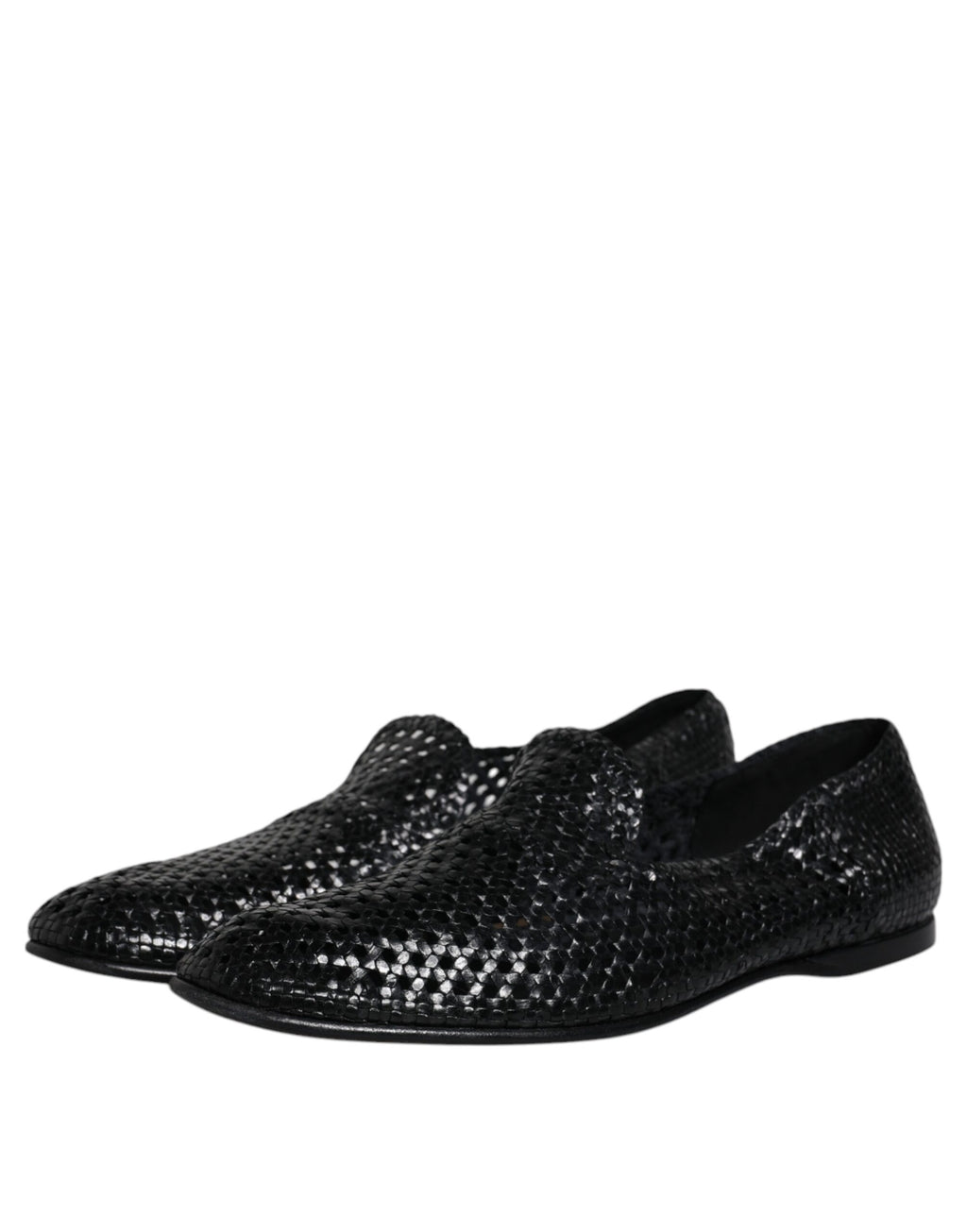 Dolce & Gabbana Schwarze gewebte Leder Slipper Schuhe