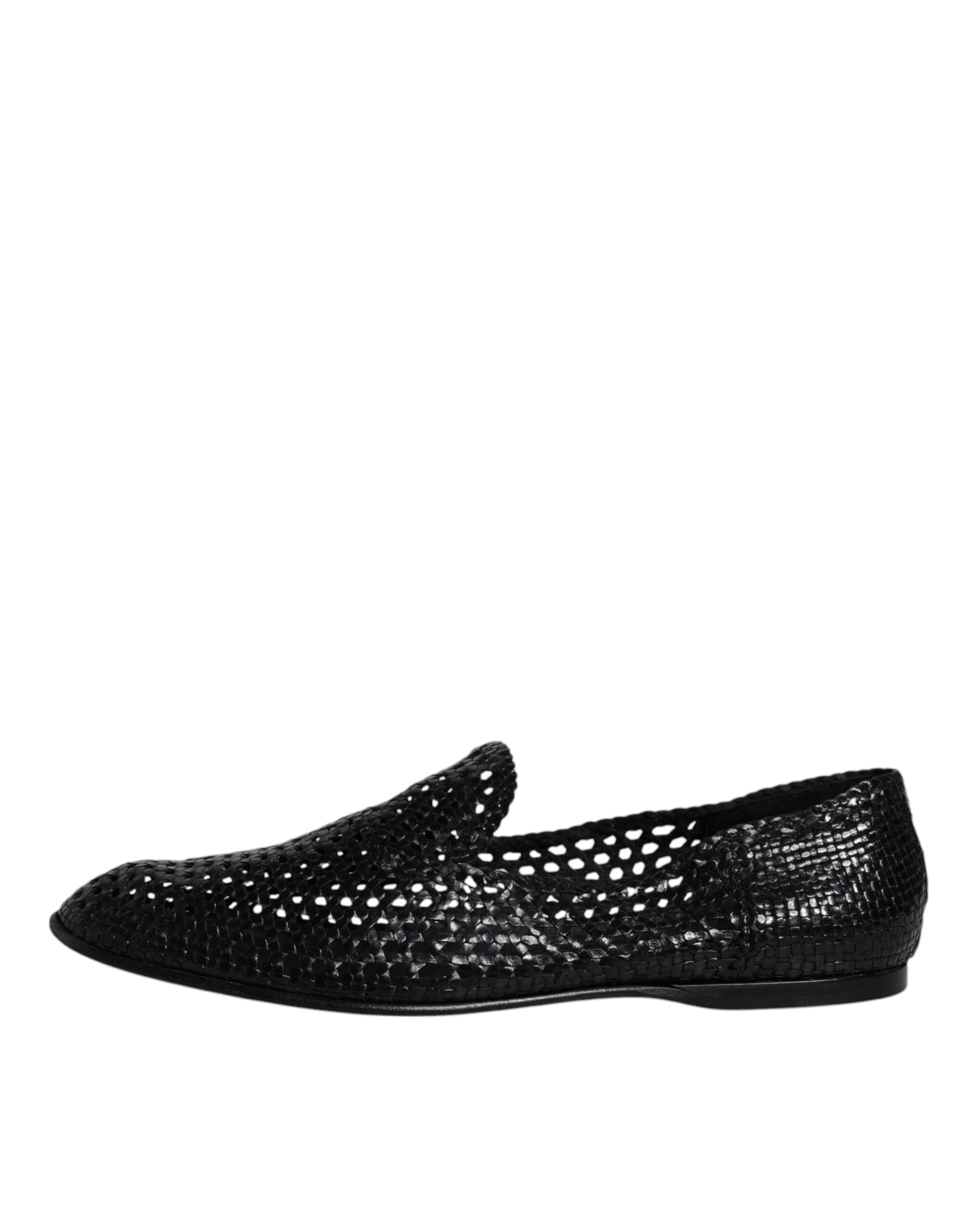 Dolce & Gabbana Schwarze gewebte Leder Slipper Schuhe