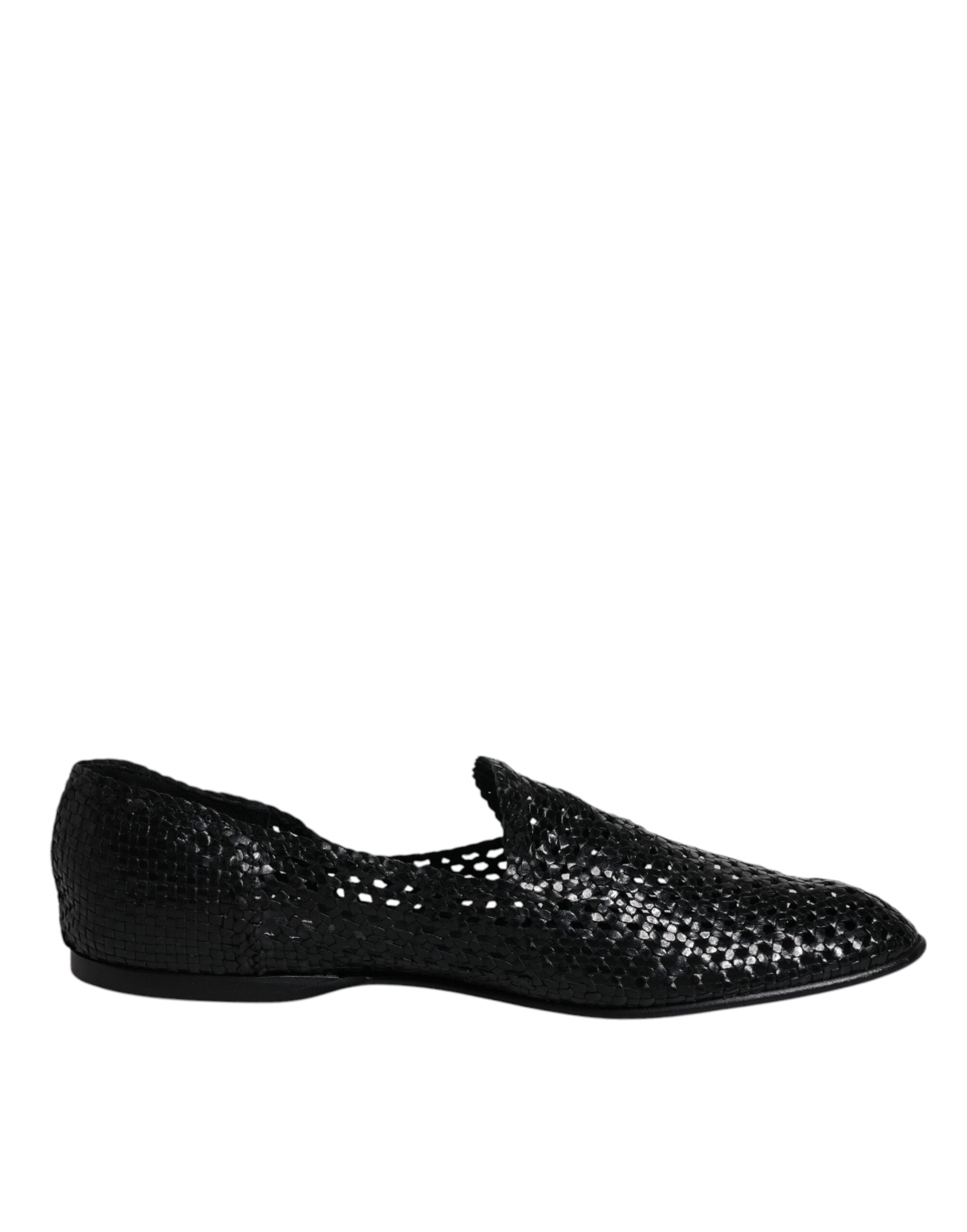 Dolce & Gabbana Schwarze gewebte Leder Slipper Schuhe