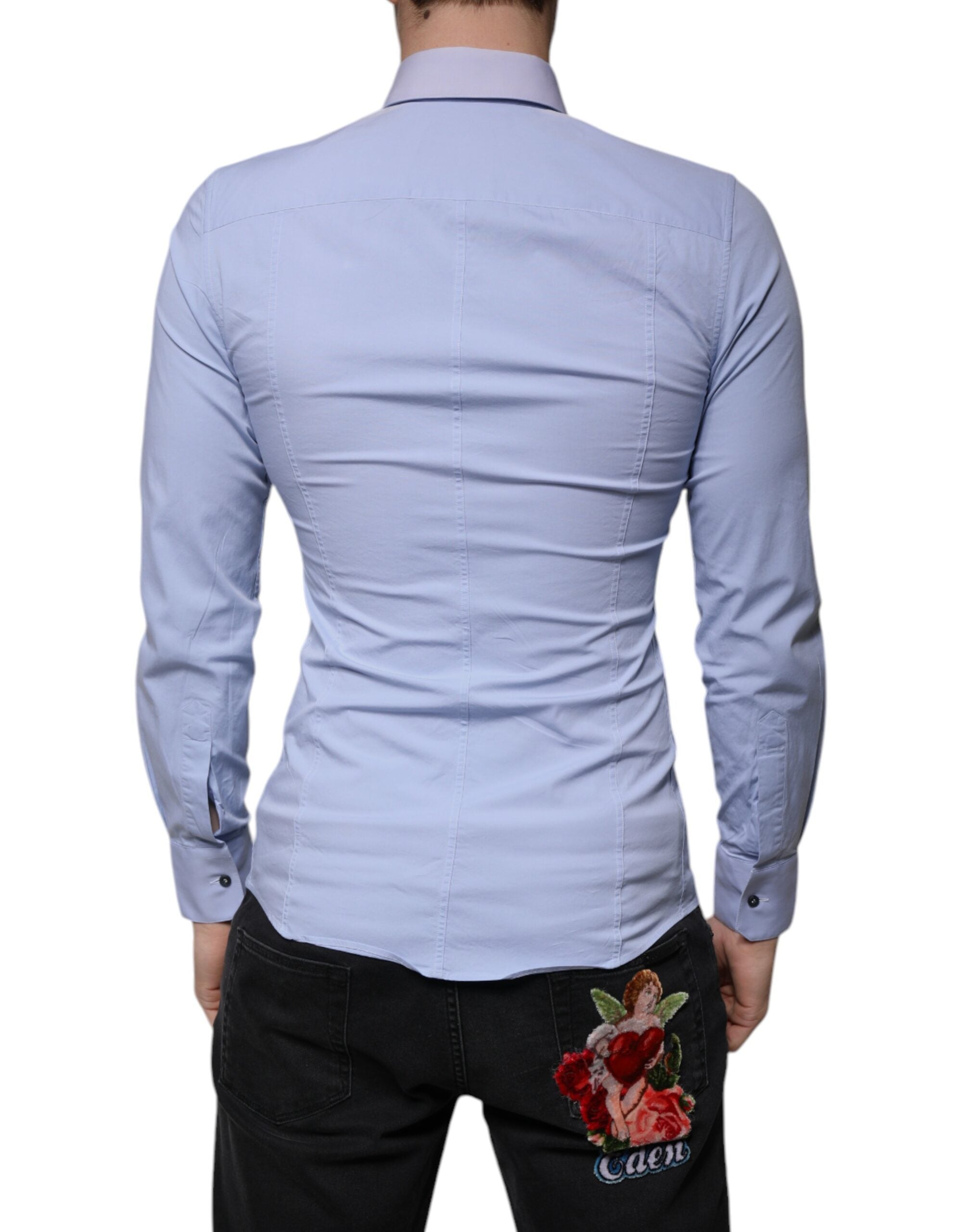 Dolce & Gabbana Hellblaues Baumwollhemd SICILIA Slim Fit