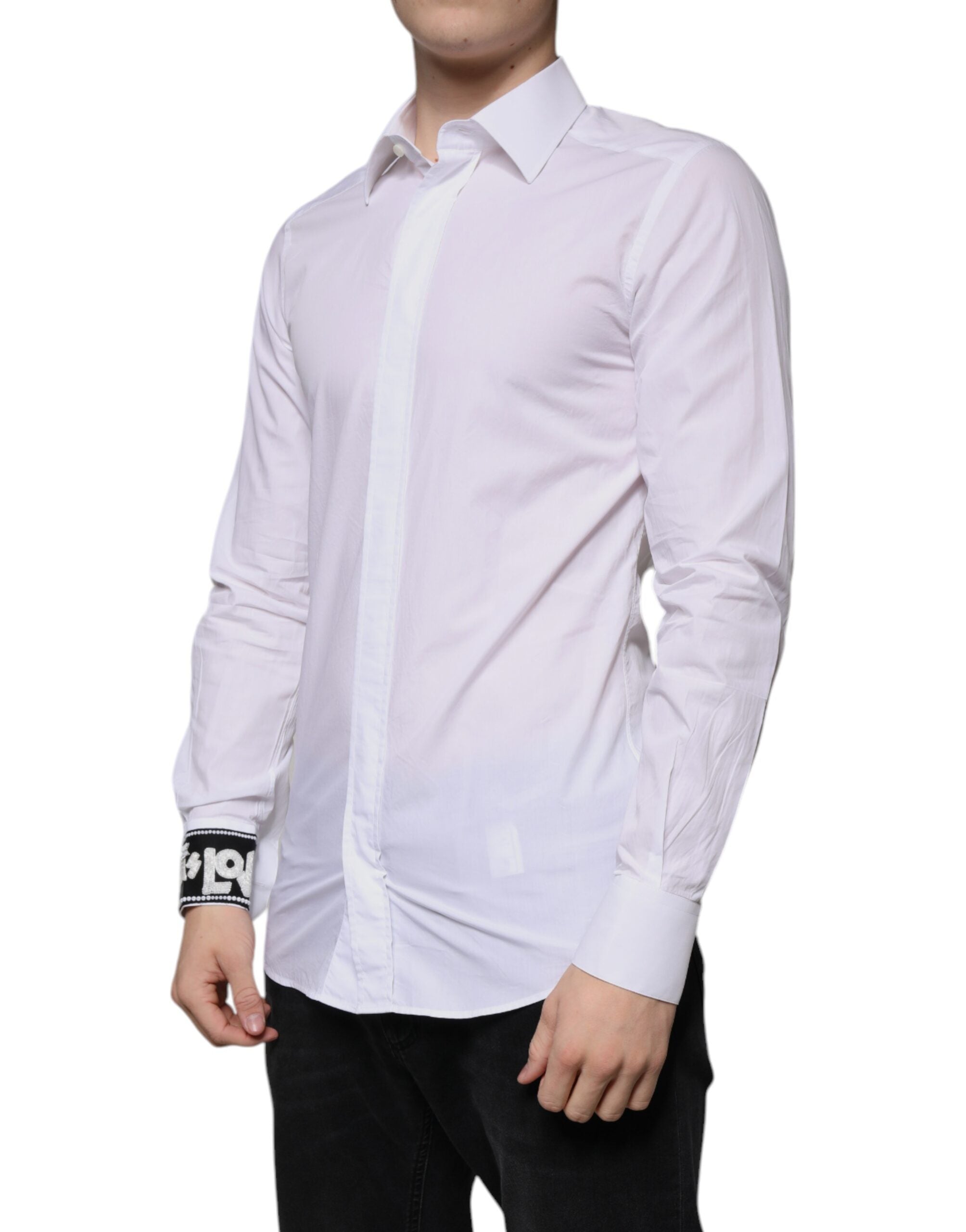 Dolce & Gabbana Weißes Slim Fit GOLD Herrenhemd aus Baumwolle