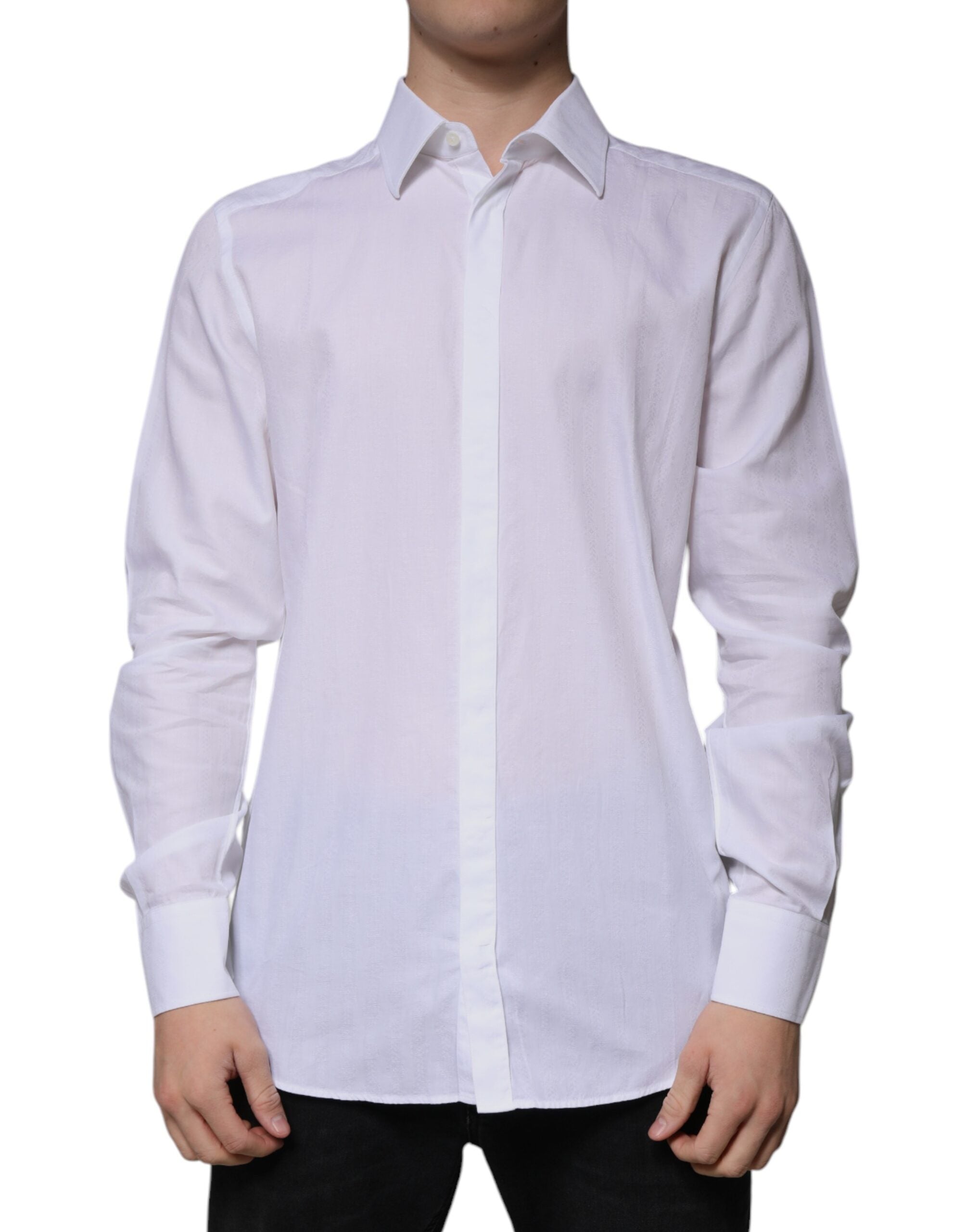 Dolce & Gabbana Weißes Baumwollhemd Slim Fit Formal GOLD Dress Shirt