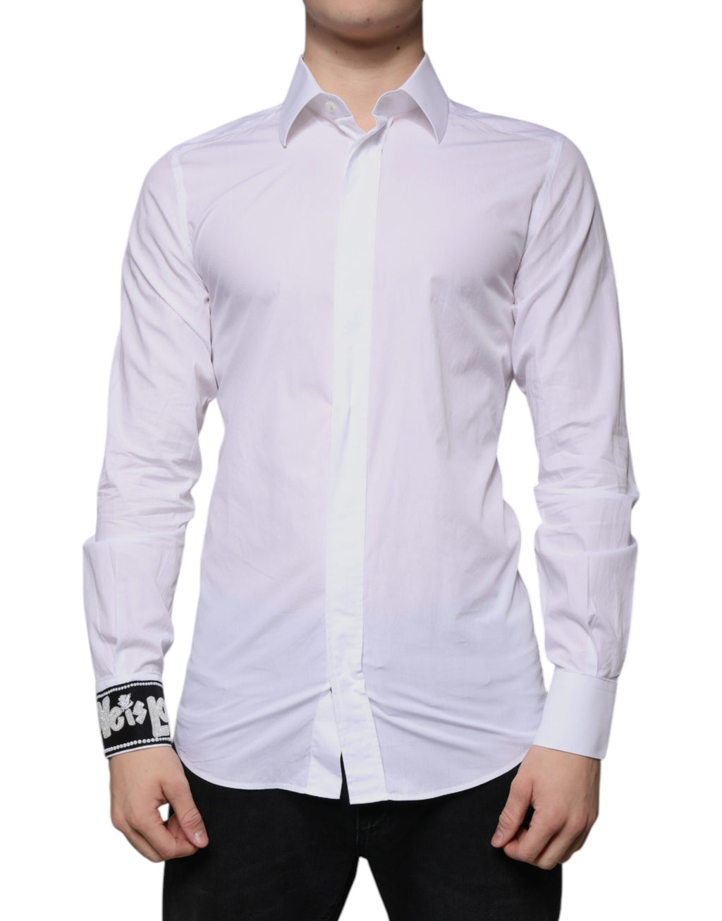 Dolce & Gabbana Weißes Slim Fit Herrenhemd GOLD aus Baumwolle