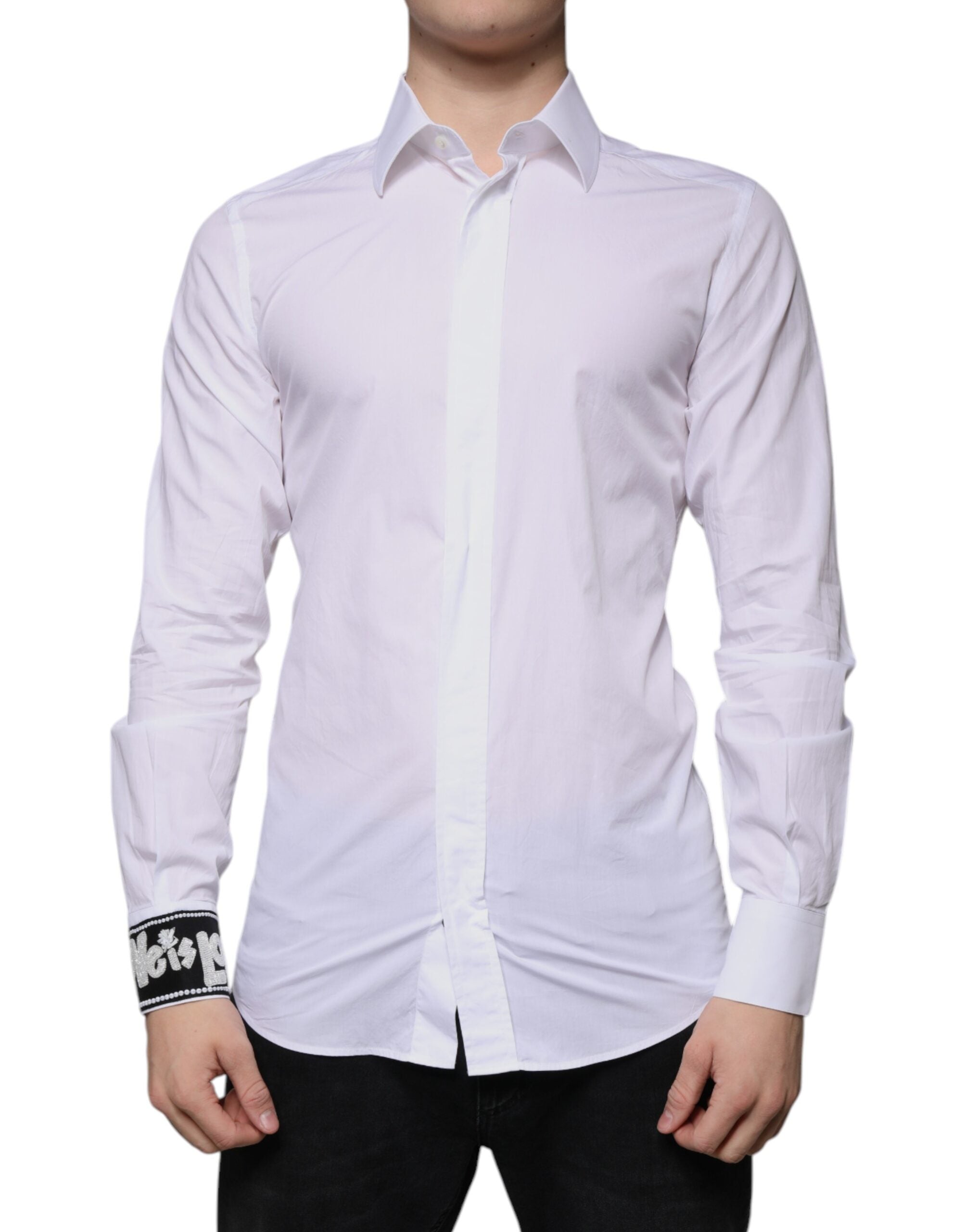 Dolce & Gabbana Weißes Slim Fit Herrenhemd GOLD aus Baumwolle