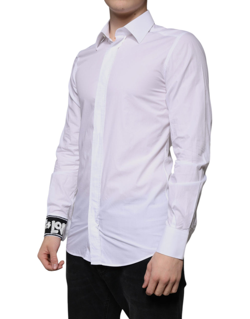 Dolce & Gabbana Weißes Slim Fit Herrenhemd GOLD aus Baumwolle