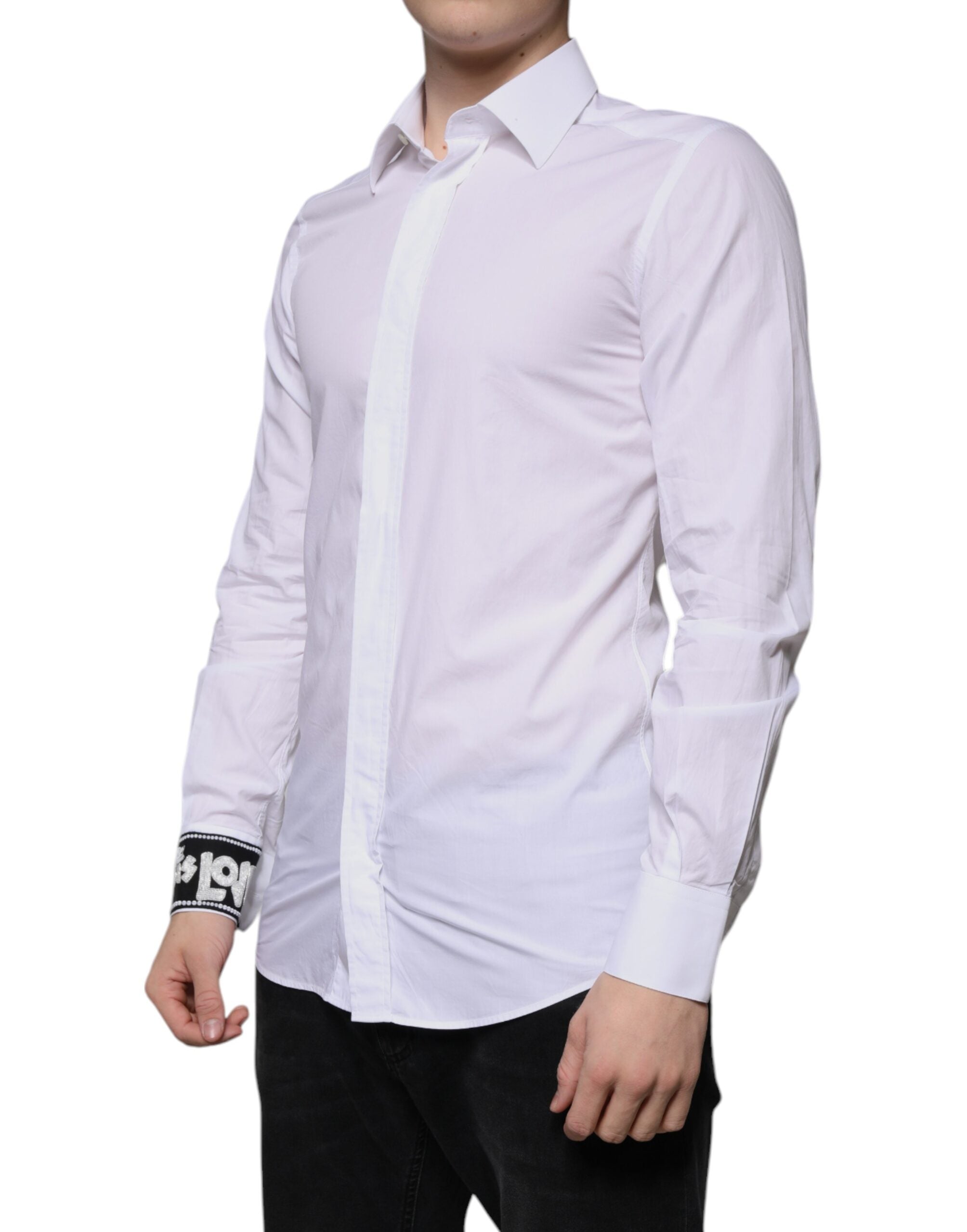 Dolce & Gabbana Weißes Slim Fit Herrenhemd GOLD aus Baumwolle