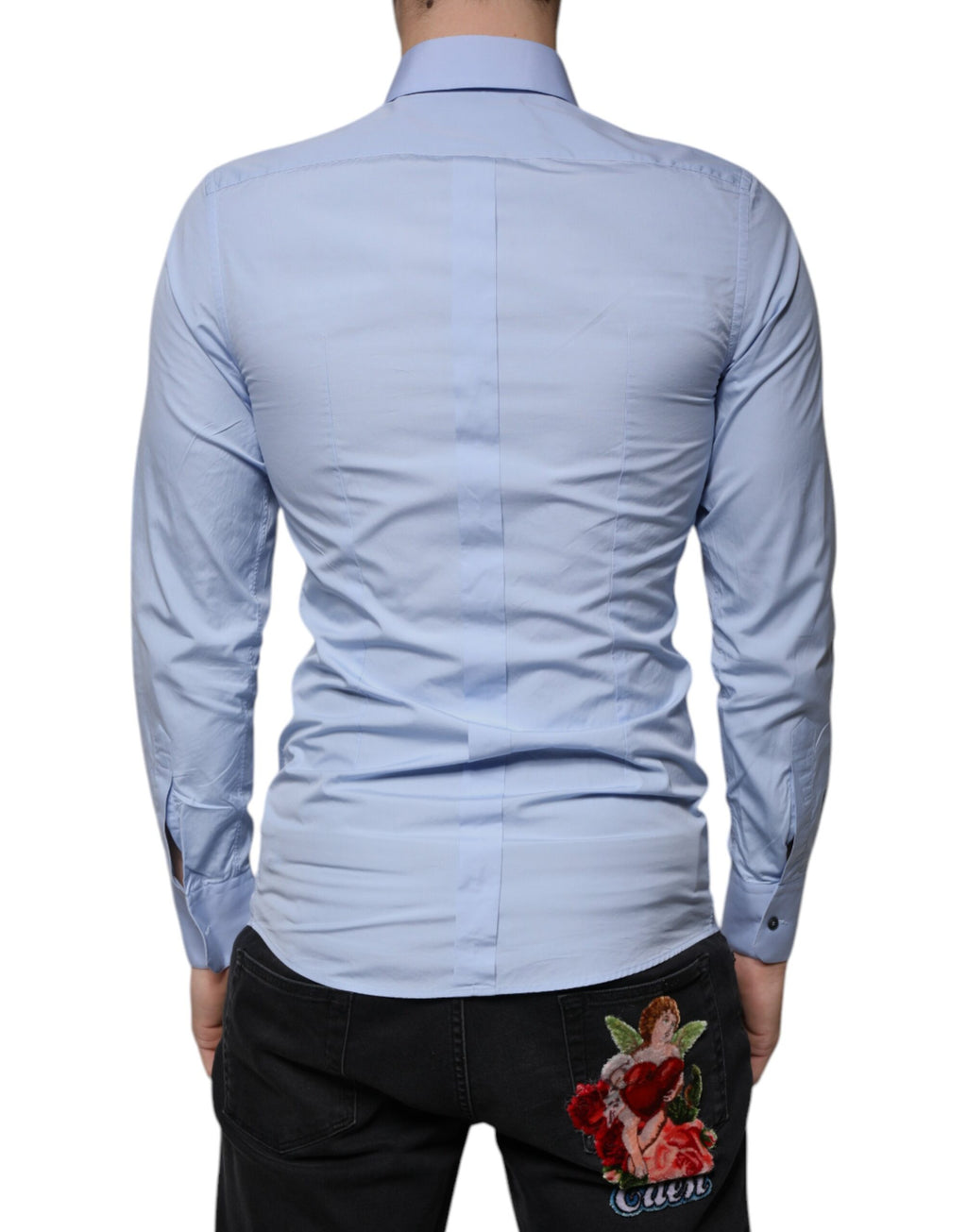 Dolce & Gabbana Hellblaues Slim Fit GOLD Hemd aus Baumwolle