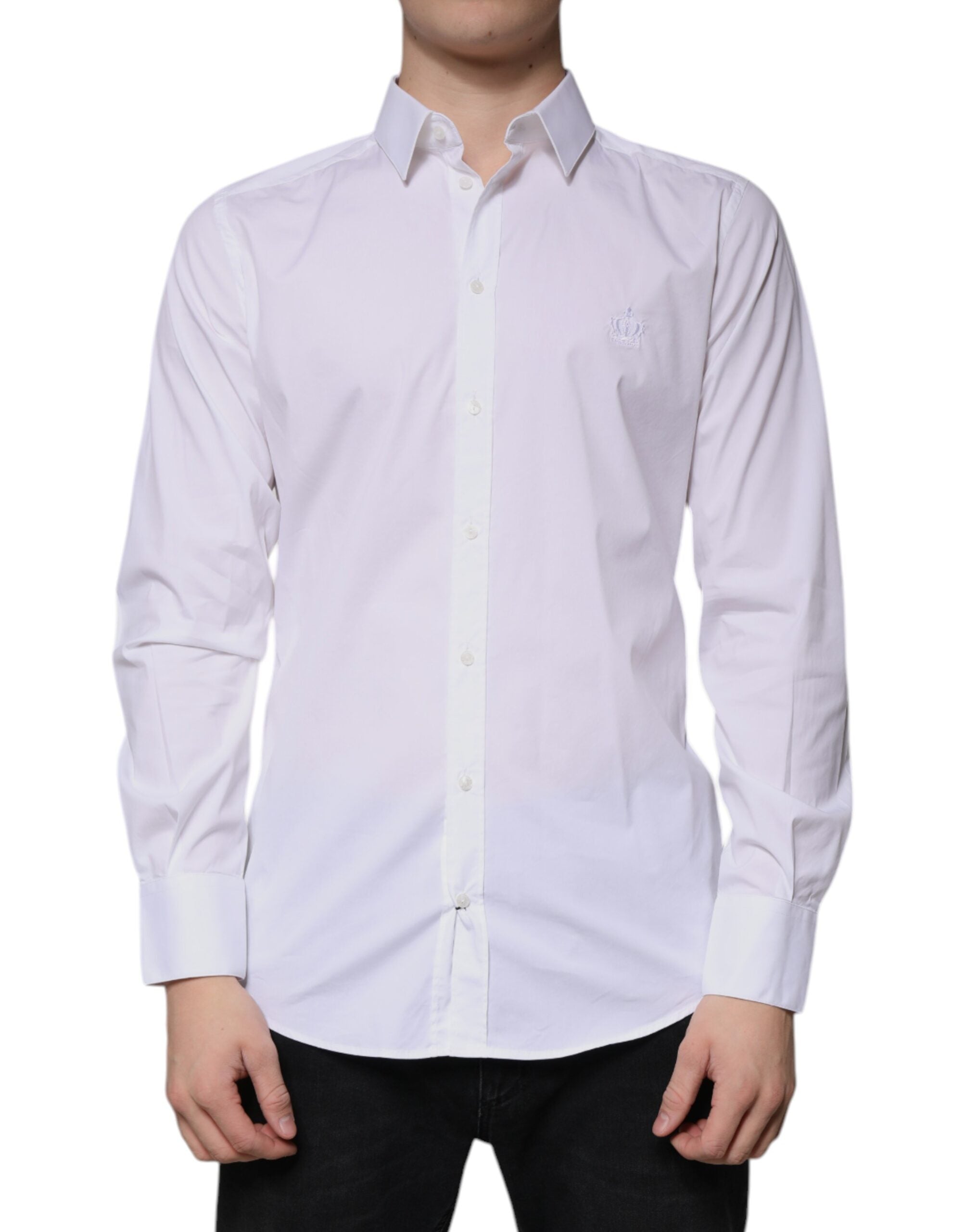 Dolce & Gabbana Weißes Baumwollhemd mit langen Ärmeln GOLD