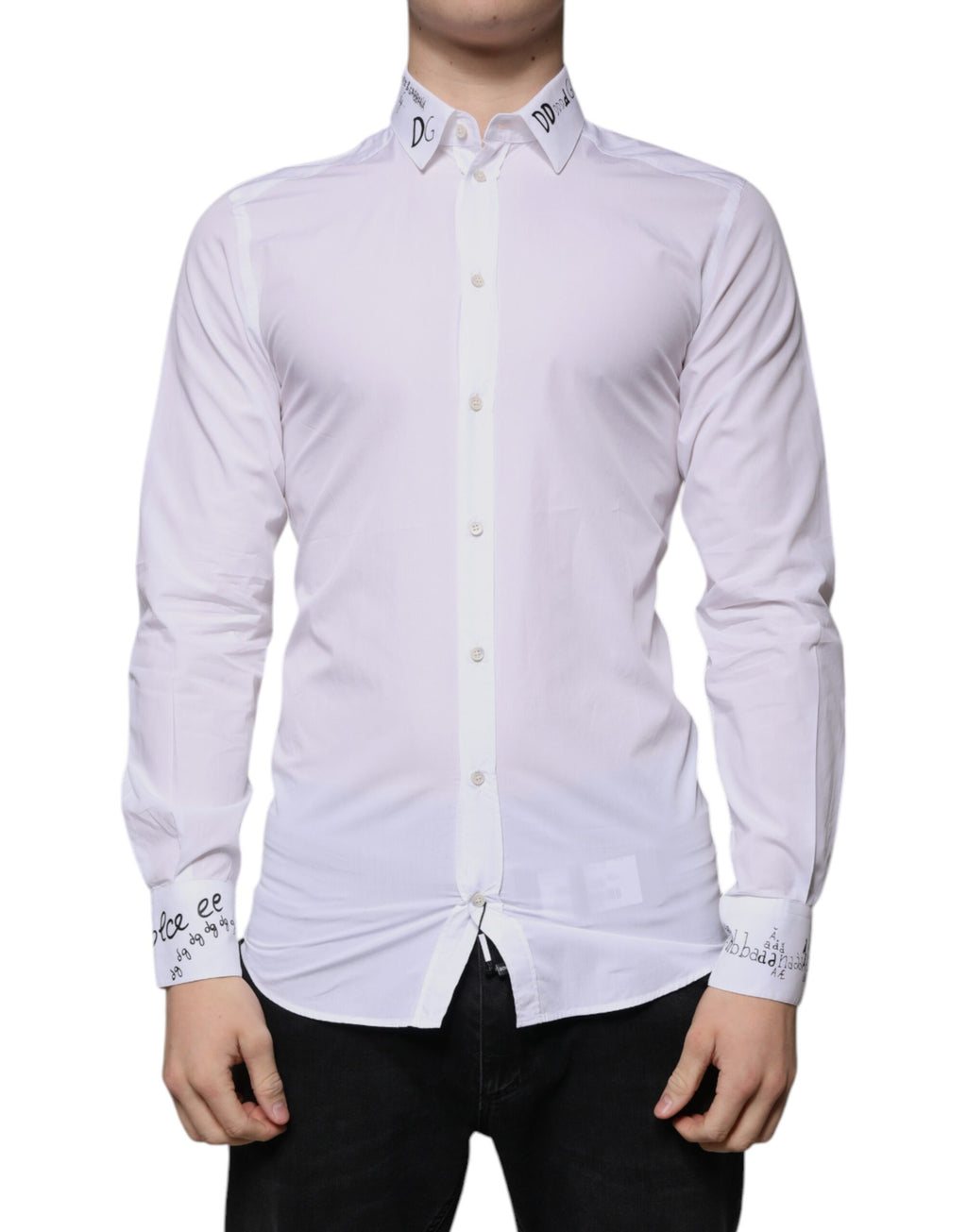 Dolce & Gabbana Weißes Logo-Baumwollhemd für Herren GOLD