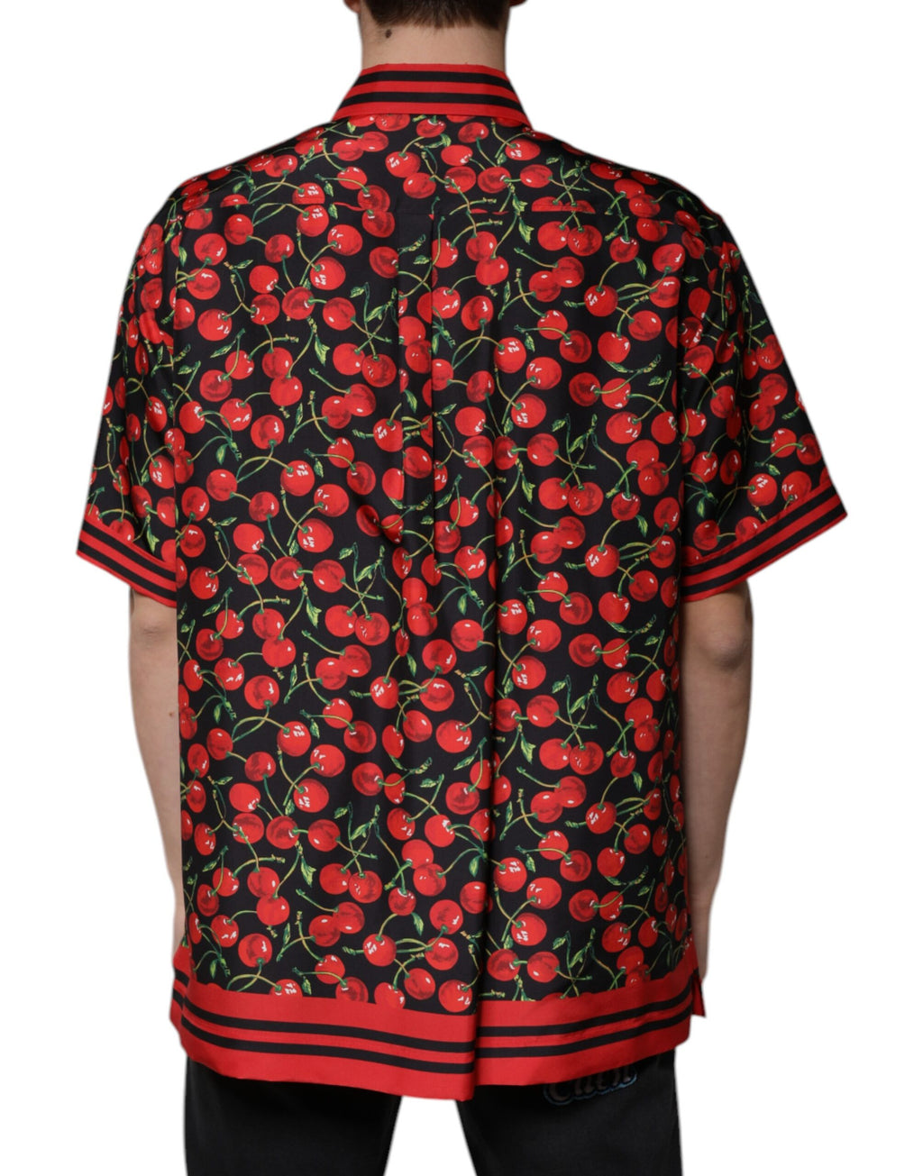Dolce & Gabbana Schwarzes Cherry Silk Button Down Freizeithemd