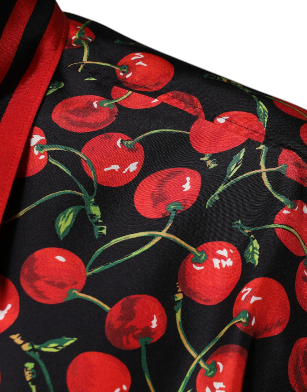 Dolce & Gabbana Schwarzes Cherry Silk Button Down Freizeithemd