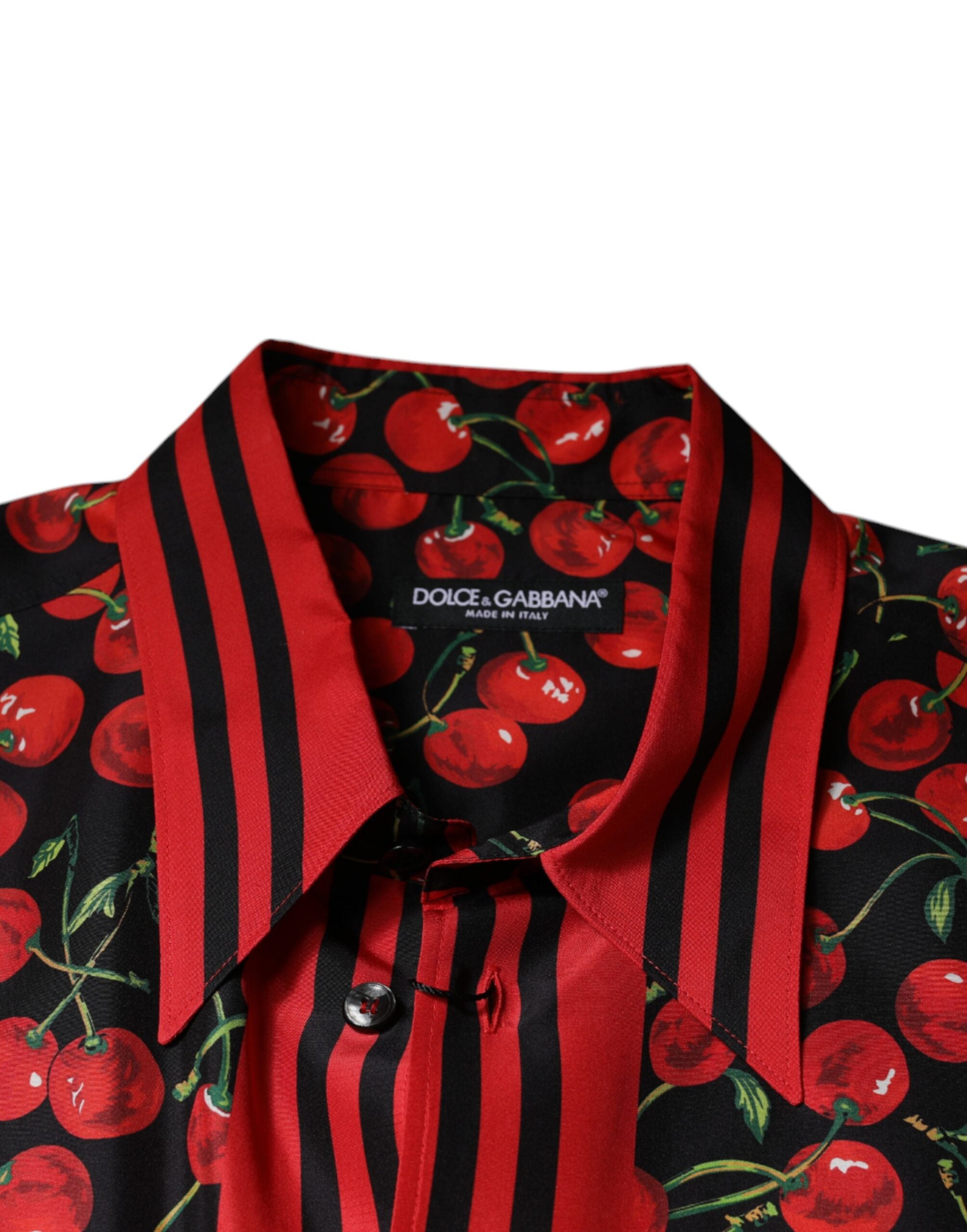 Dolce & Gabbana Schwarzes Cherry Silk Button Down Freizeithemd