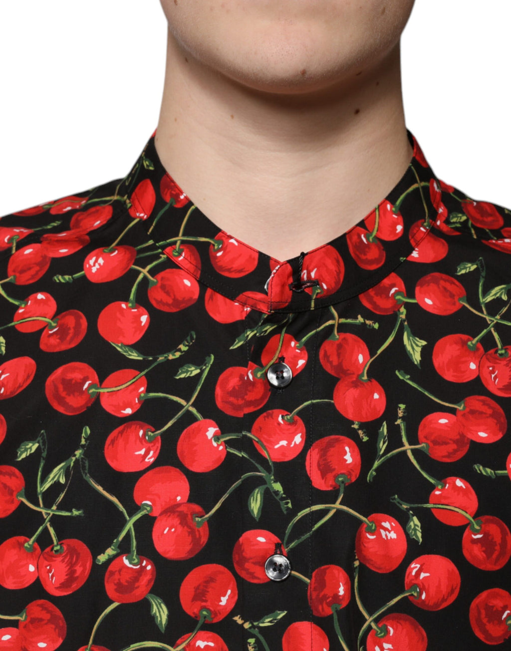Dolce & Gabbana Schwarzes Kirschbaum-Baumwoll-Button-Down Freizeithemd