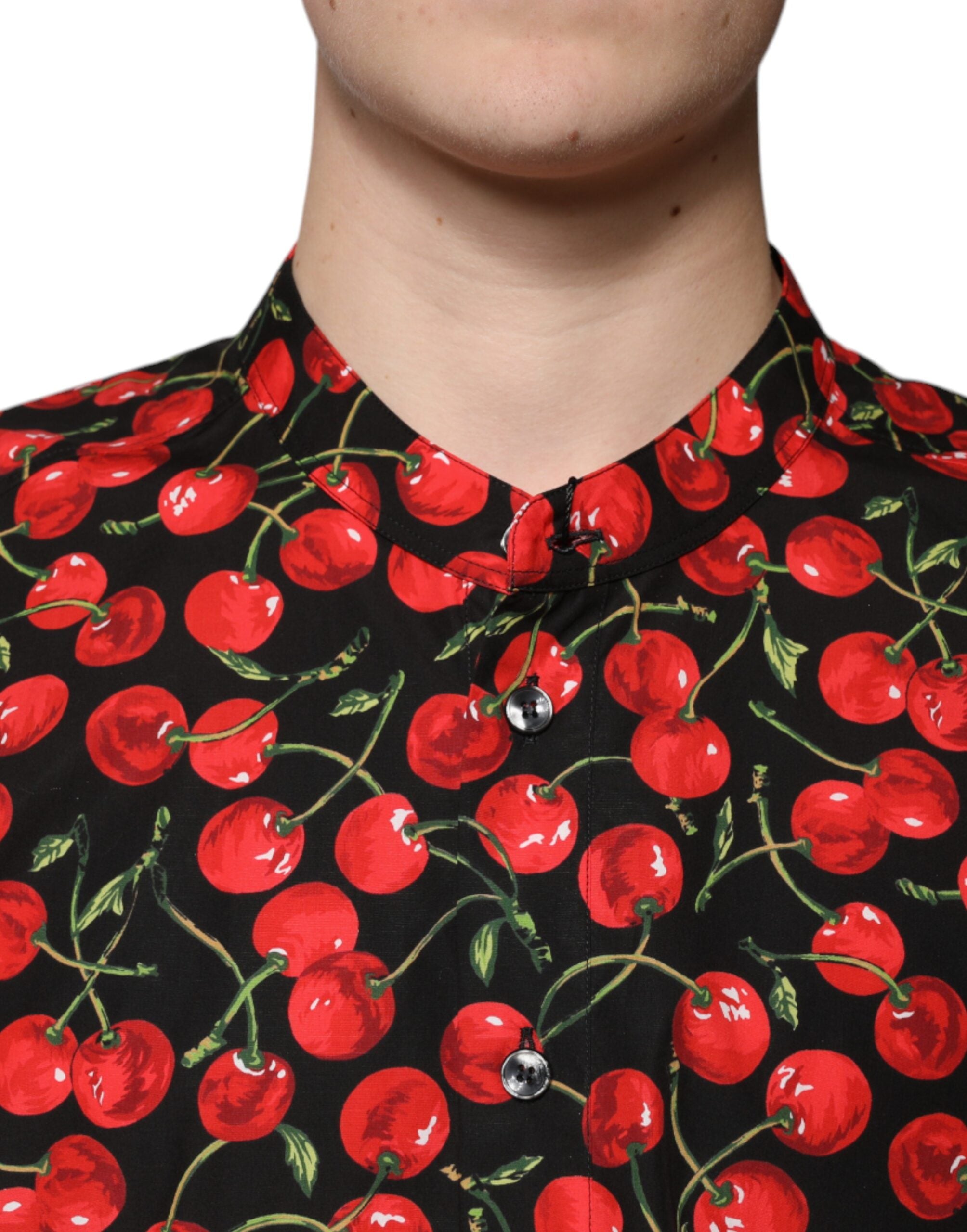Dolce & Gabbana Schwarzes Kirschbaum-Baumwoll-Button-Down Freizeithemd