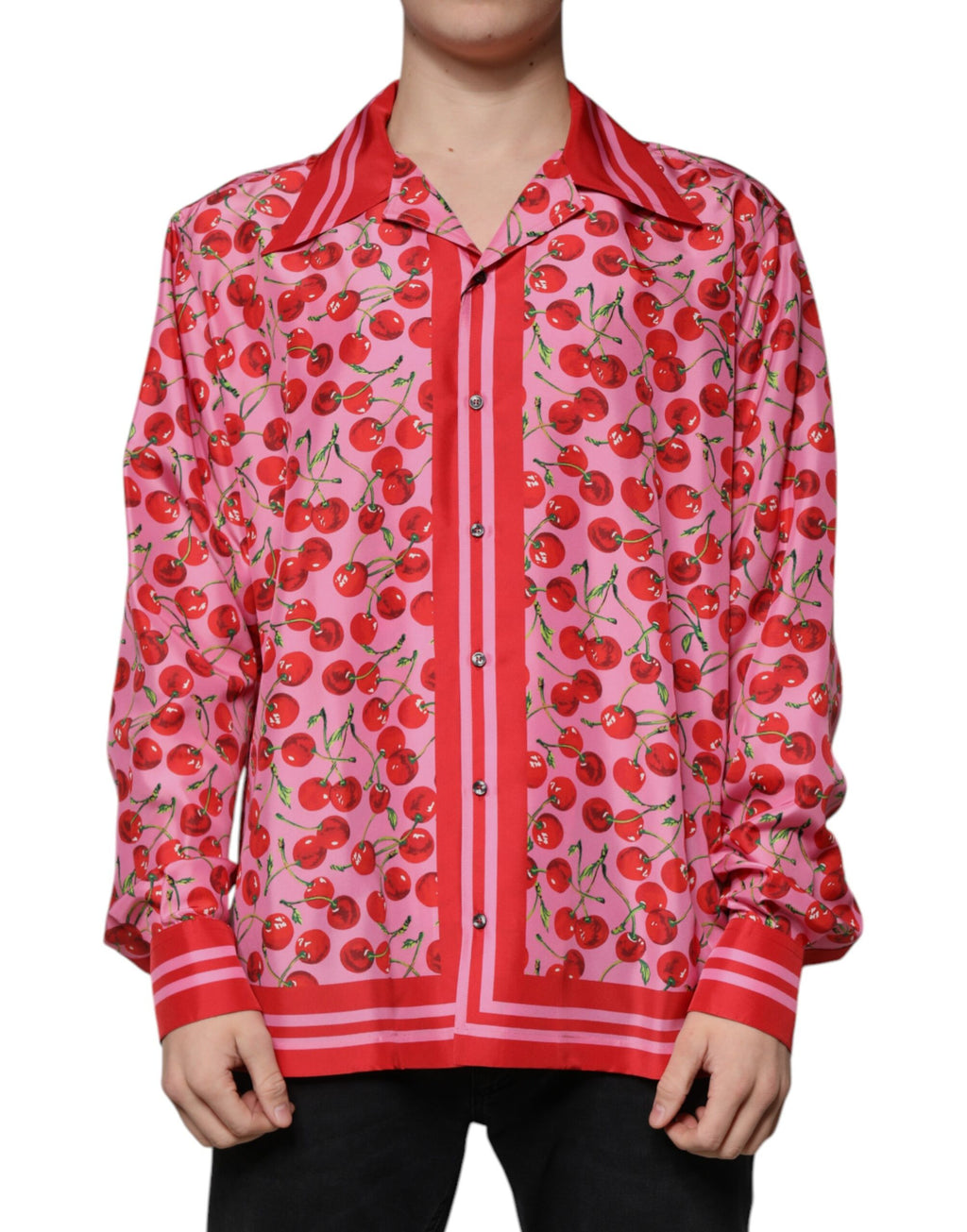 Dolce & Gabbana Rosa Kirsche Seide Button Down Freizeithemd