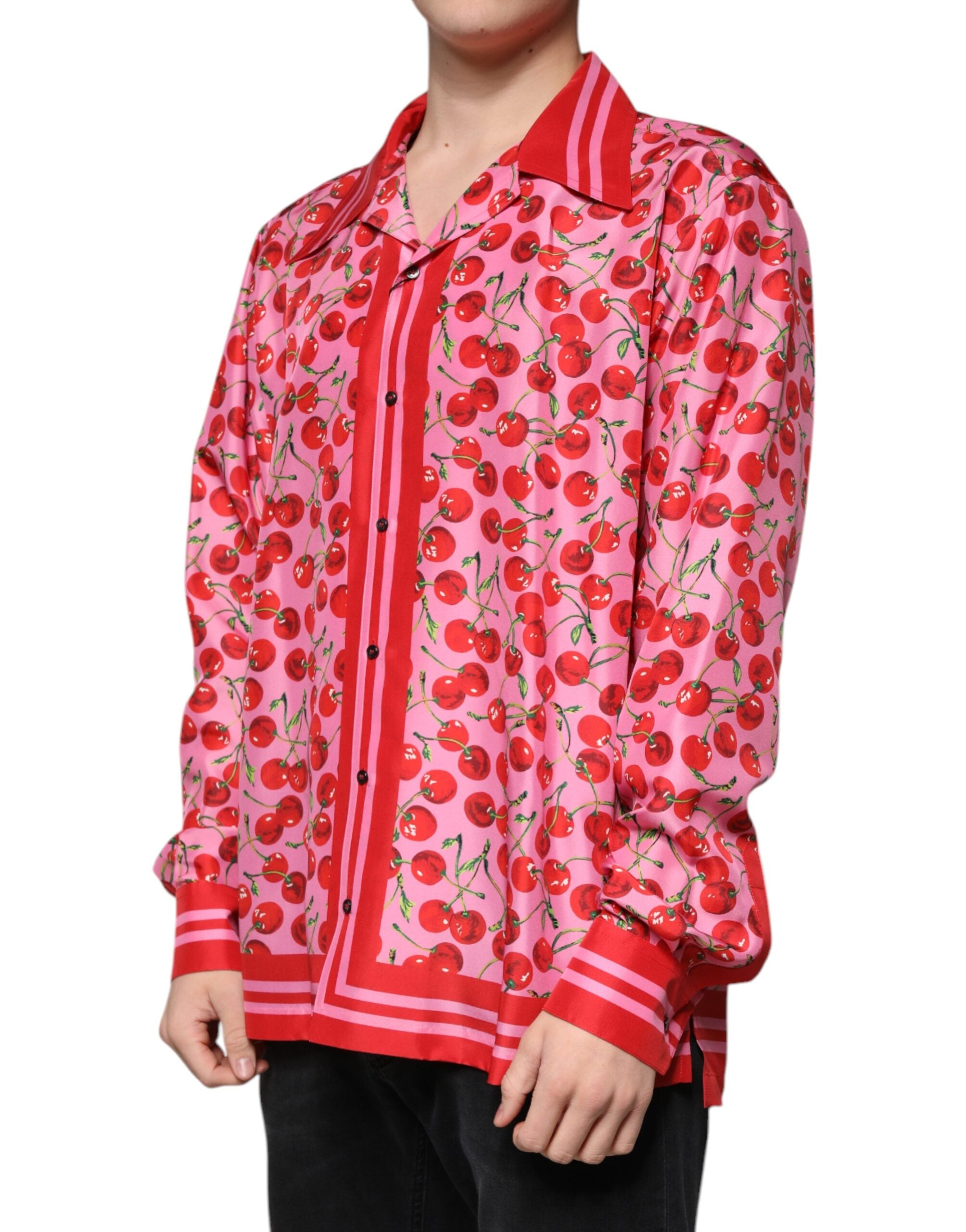 Dolce & Gabbana Rosa Kirsche Seide Button Down Freizeithemd
