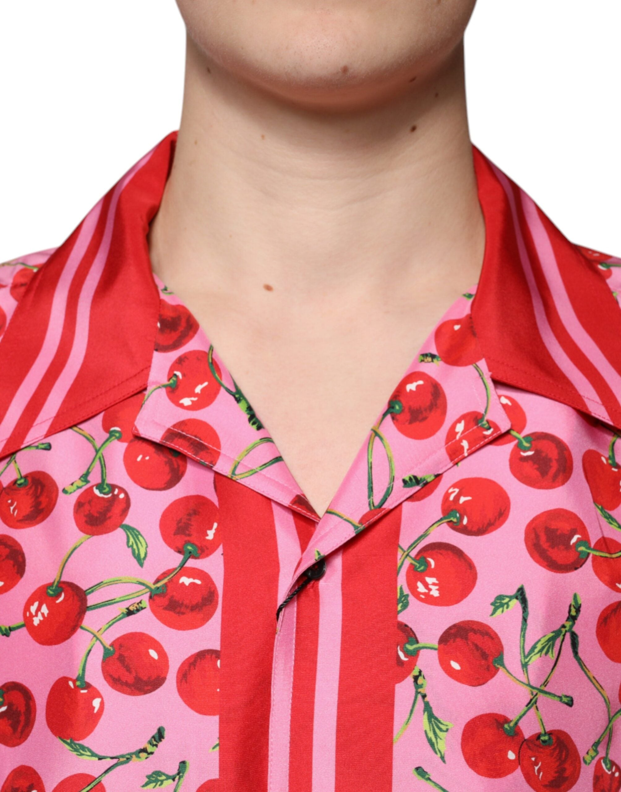 Dolce & Gabbana Rosa Kirsche Seide Button Down Freizeithemd