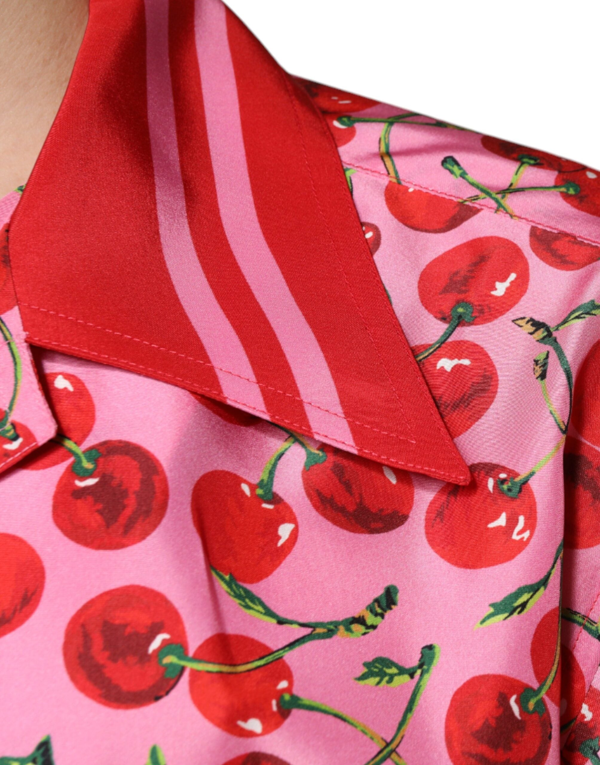 Dolce & Gabbana Rosa Kirsche Seide Button Down Freizeithemd