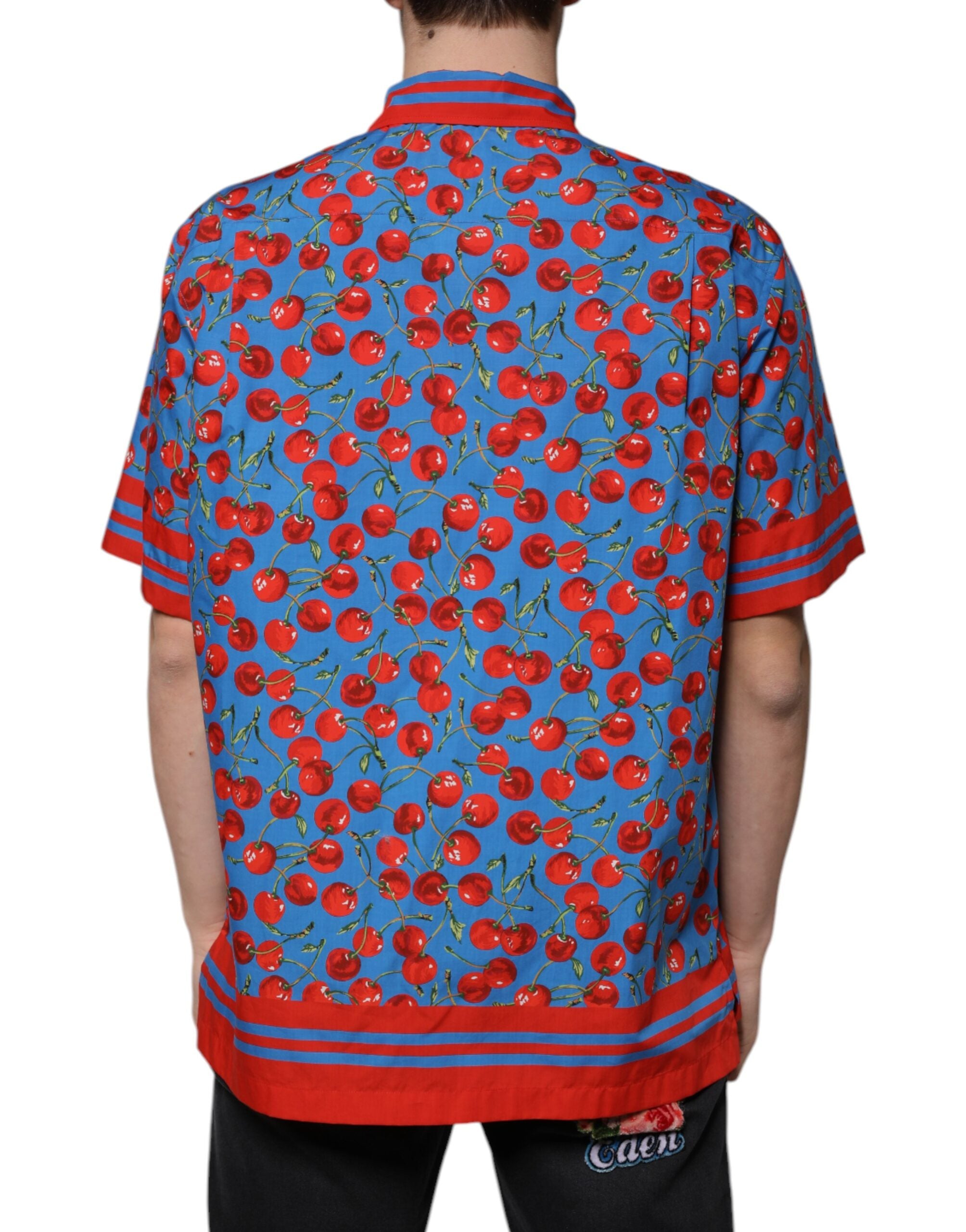 Dolce & Gabbana Blaues Kirschbaum-Baumwoll-Button-Down Freizeithemd