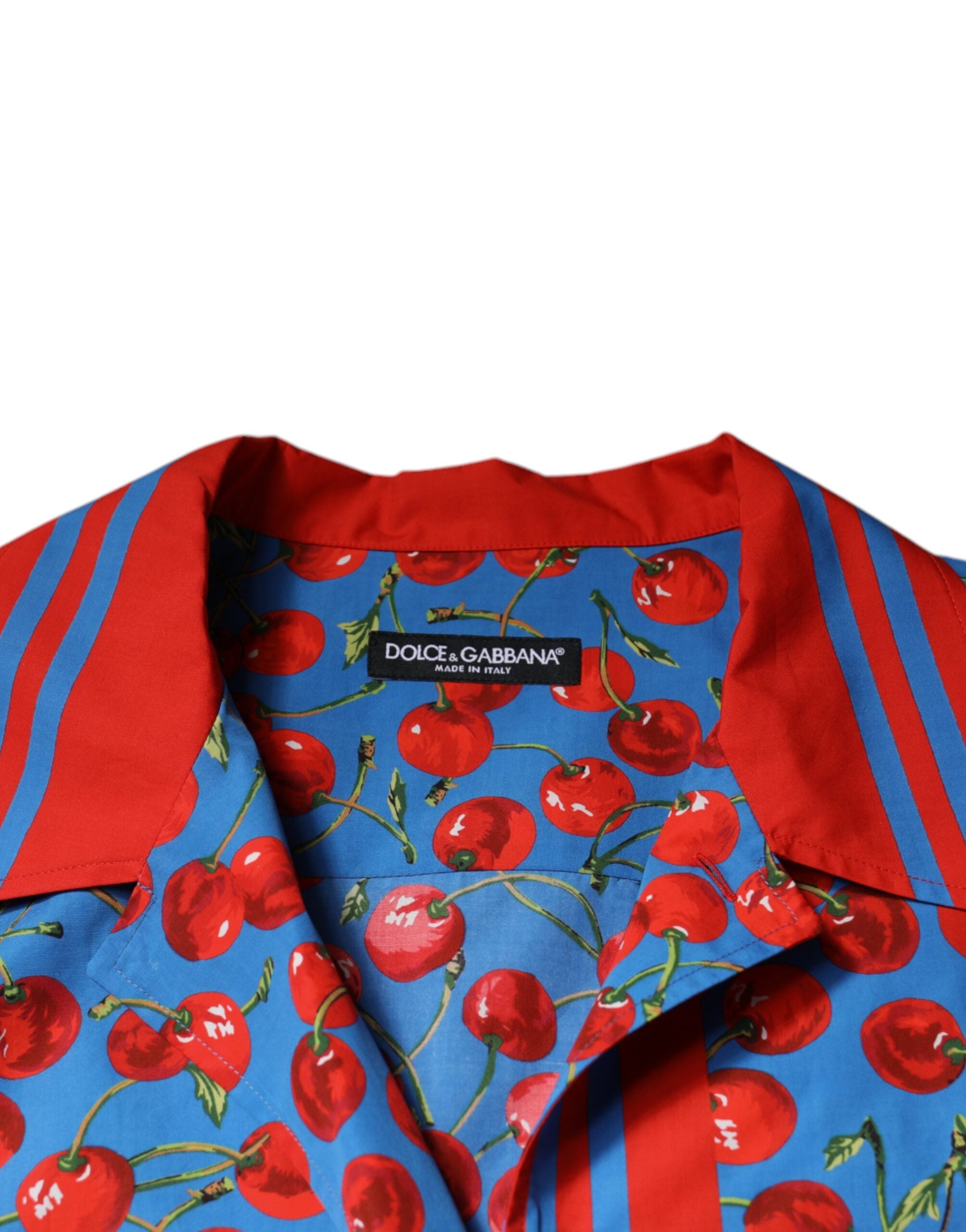 Dolce & Gabbana Blaues Kirschbaum-Baumwoll-Button-Down Freizeithemd