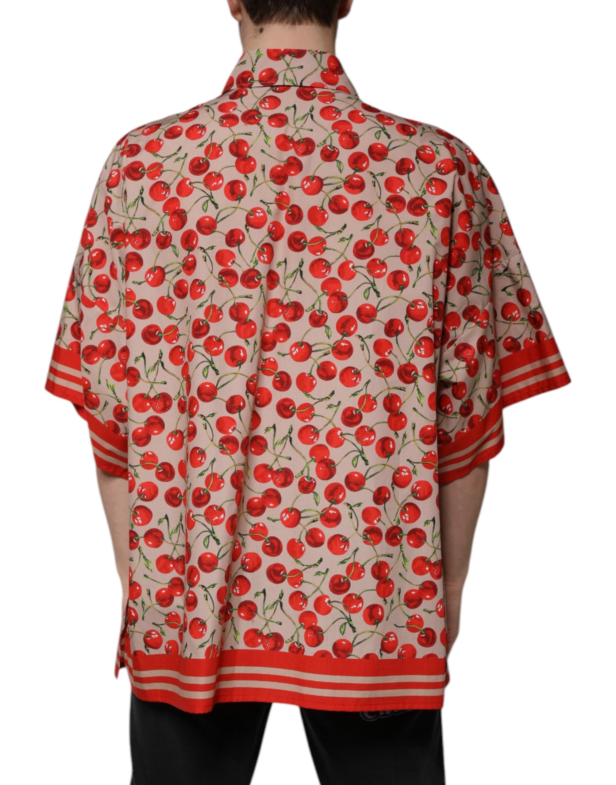 Dolce & Gabbana Beige Cherry Button Down Herren Freizeithemd